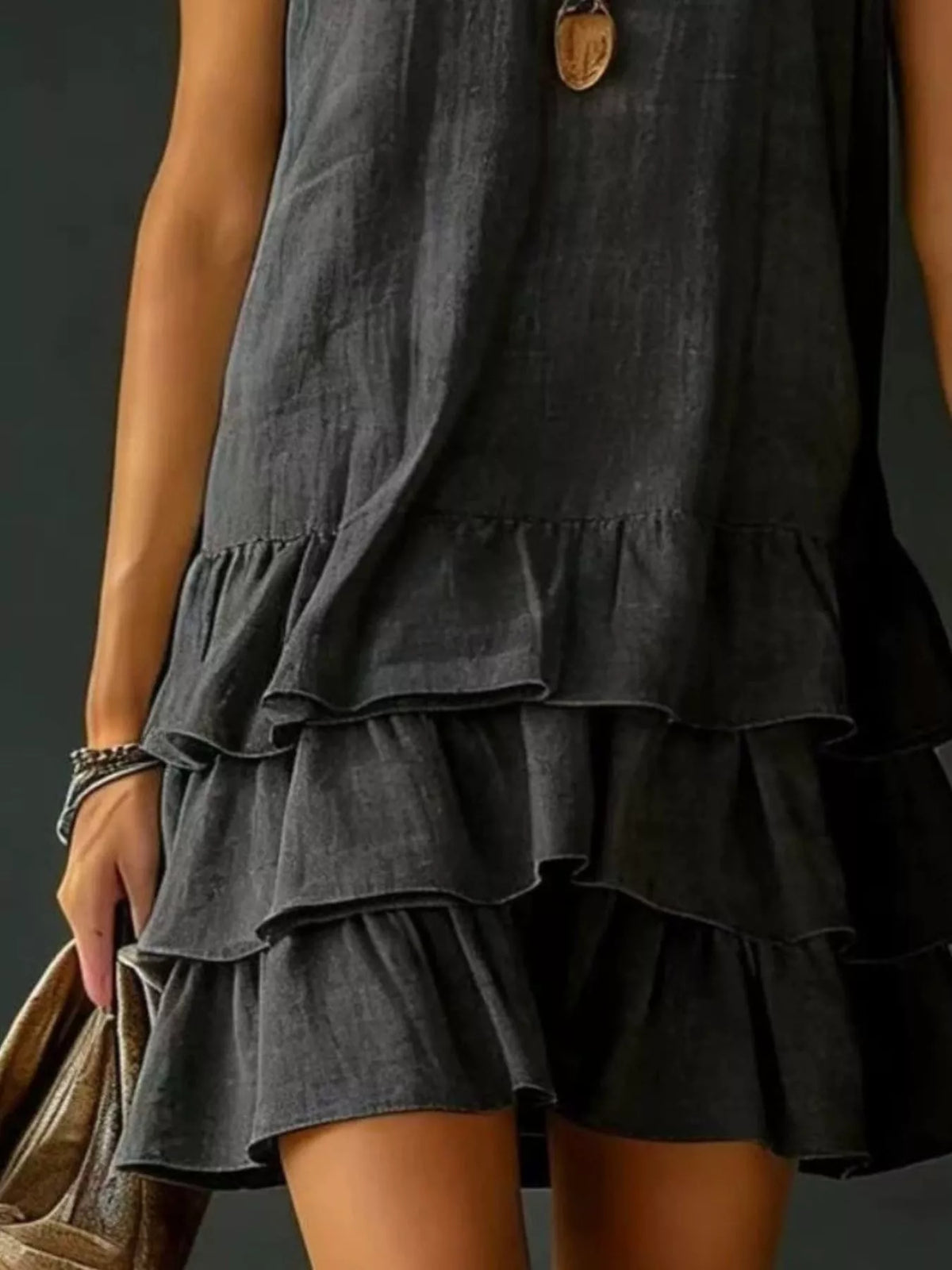 full size ruffled hem v-neck sleeveless dress plus size - material texture