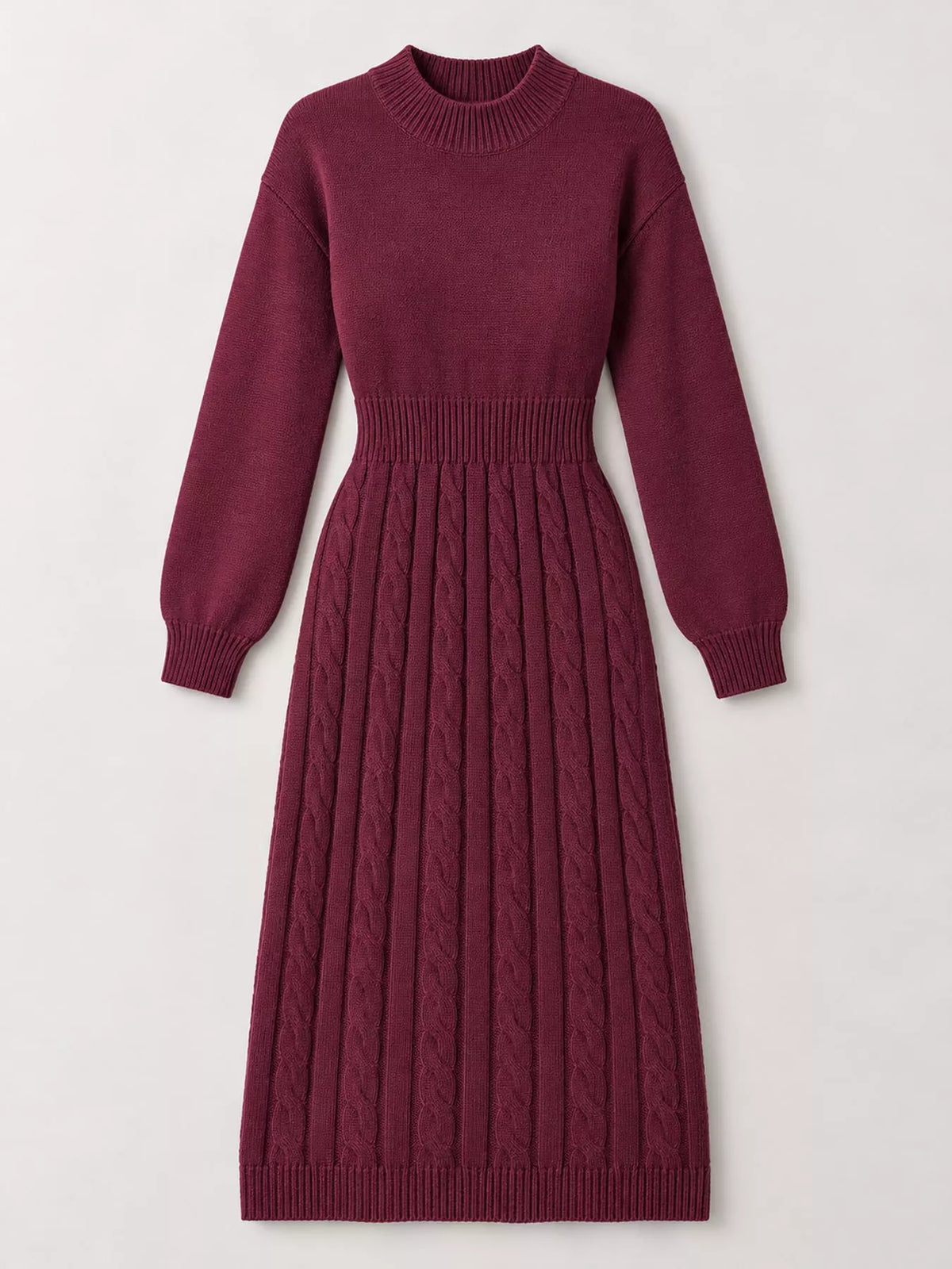 full size mock neck cable knit sweater dress with | dropsona - neutral - close-up detail