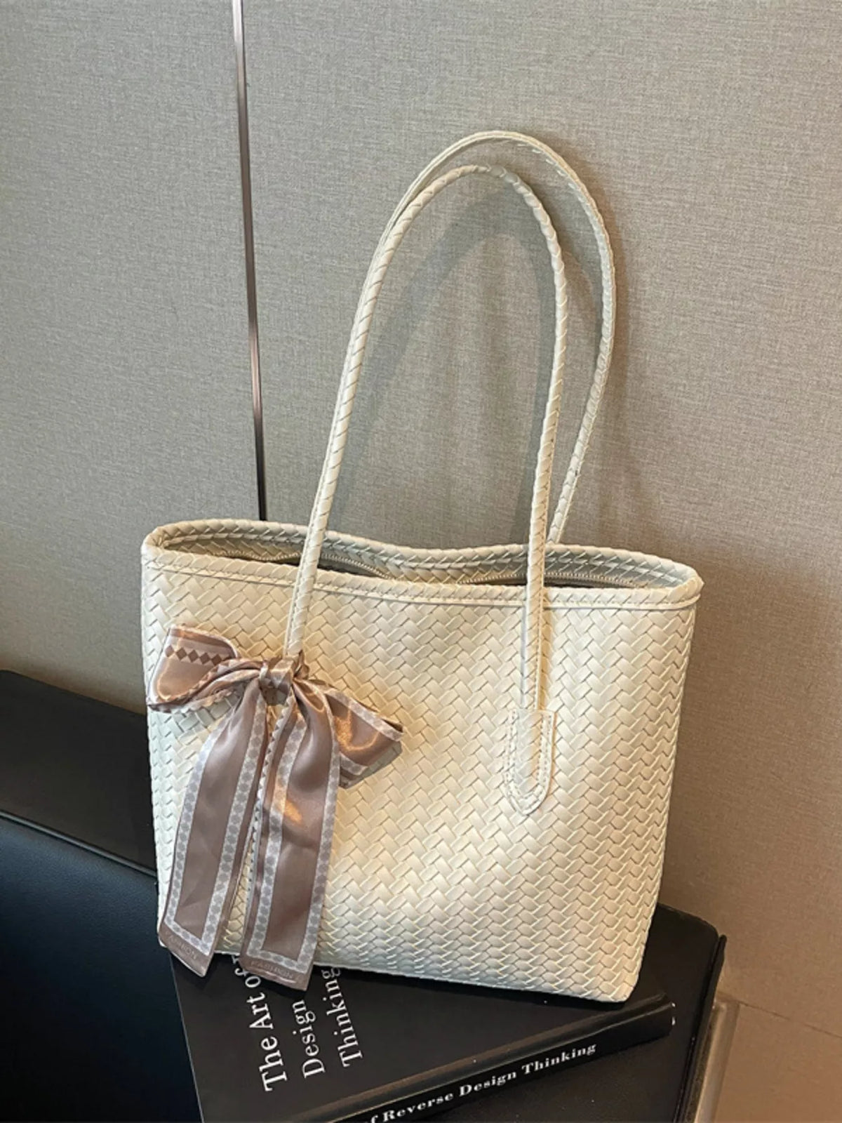 woven texture shoulder bag – stylish sling | dropsona - neutral - close-up detail