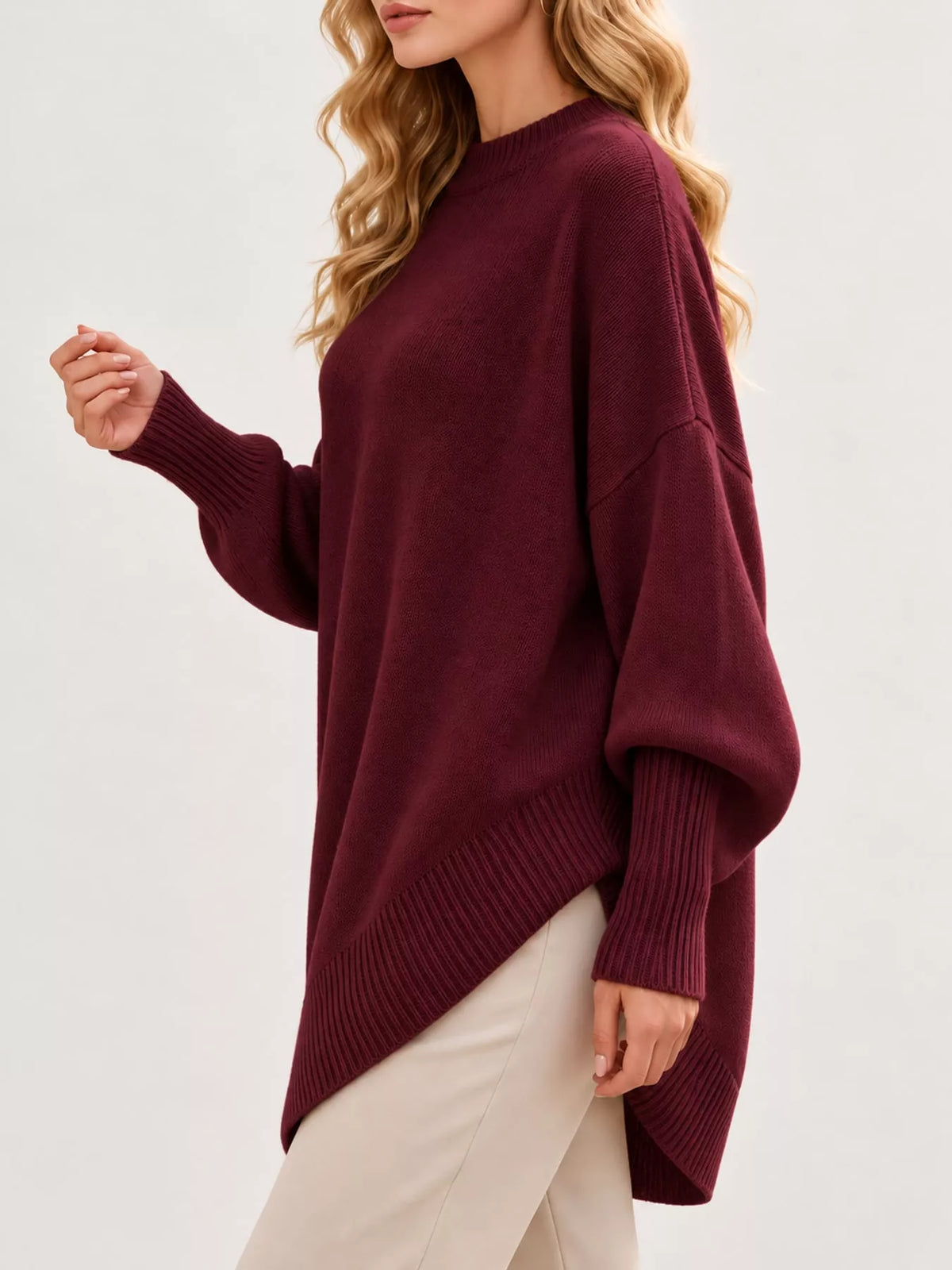 full size ribbed knit dropped shoulder sweater plus | dropsona - neutral - size reference