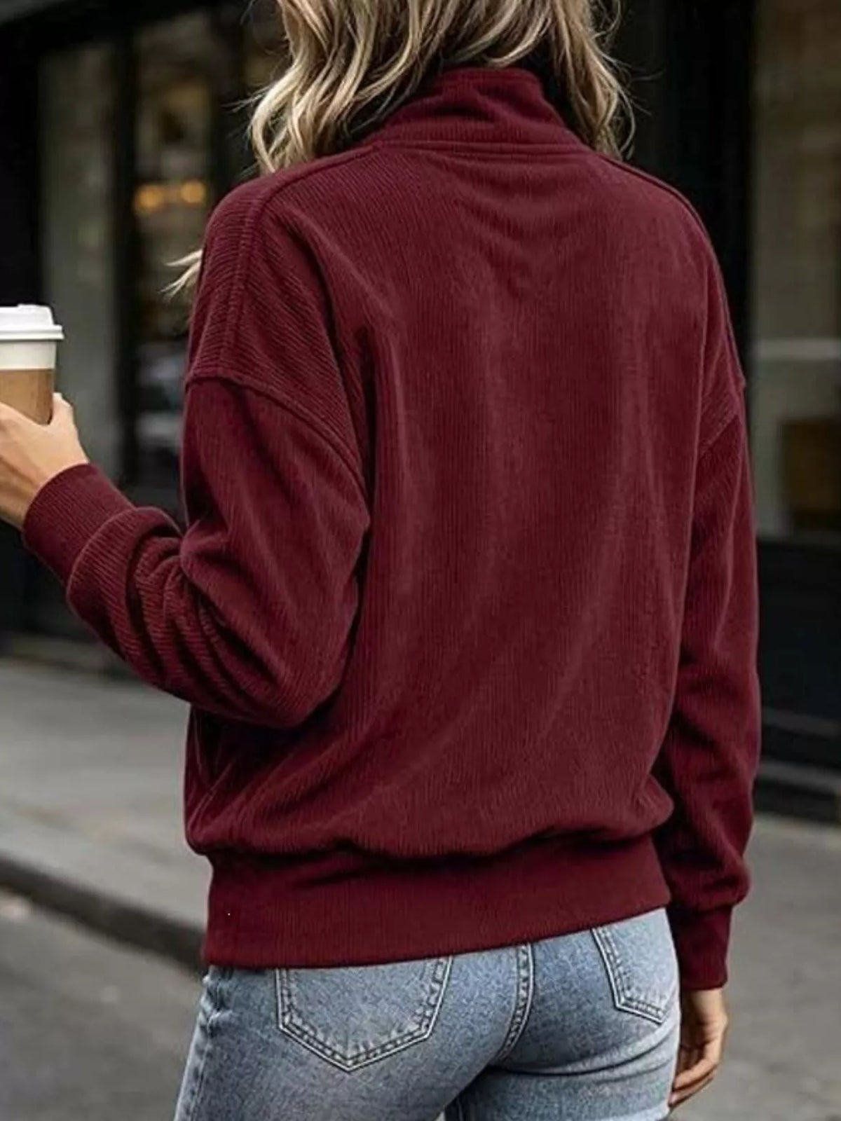 full size quarter snap kangaroo pocket sweatshirt | dropsona - neutral - usage example