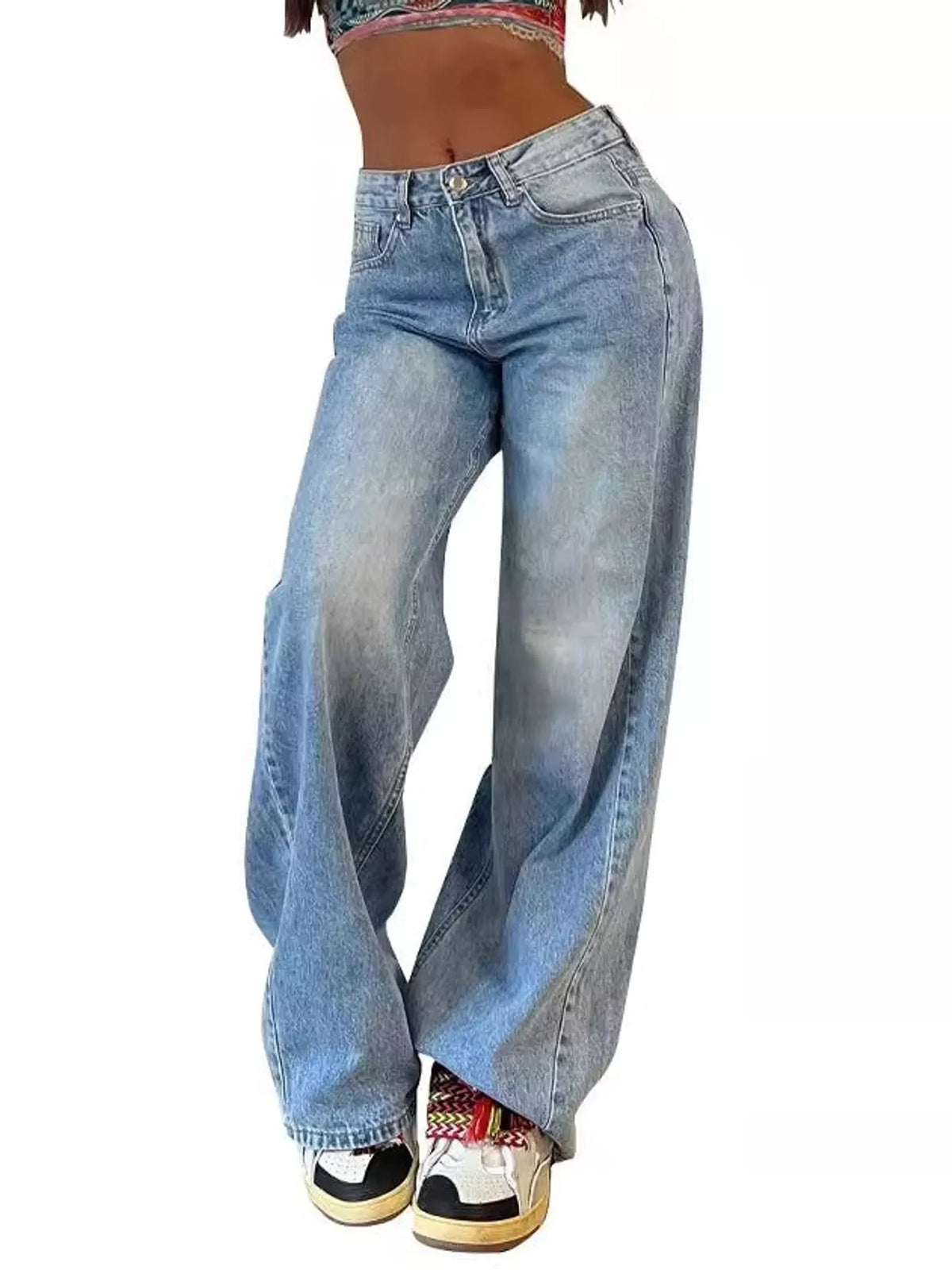 vintage wash low-rise wide-leg jeans | dropsona - neutral - size reference