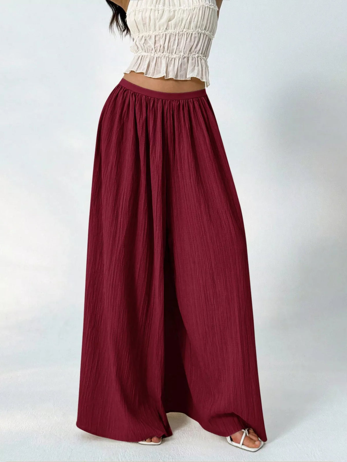 high-waisted wide-leg pleated casual pants | dropsona - neutral - usage example