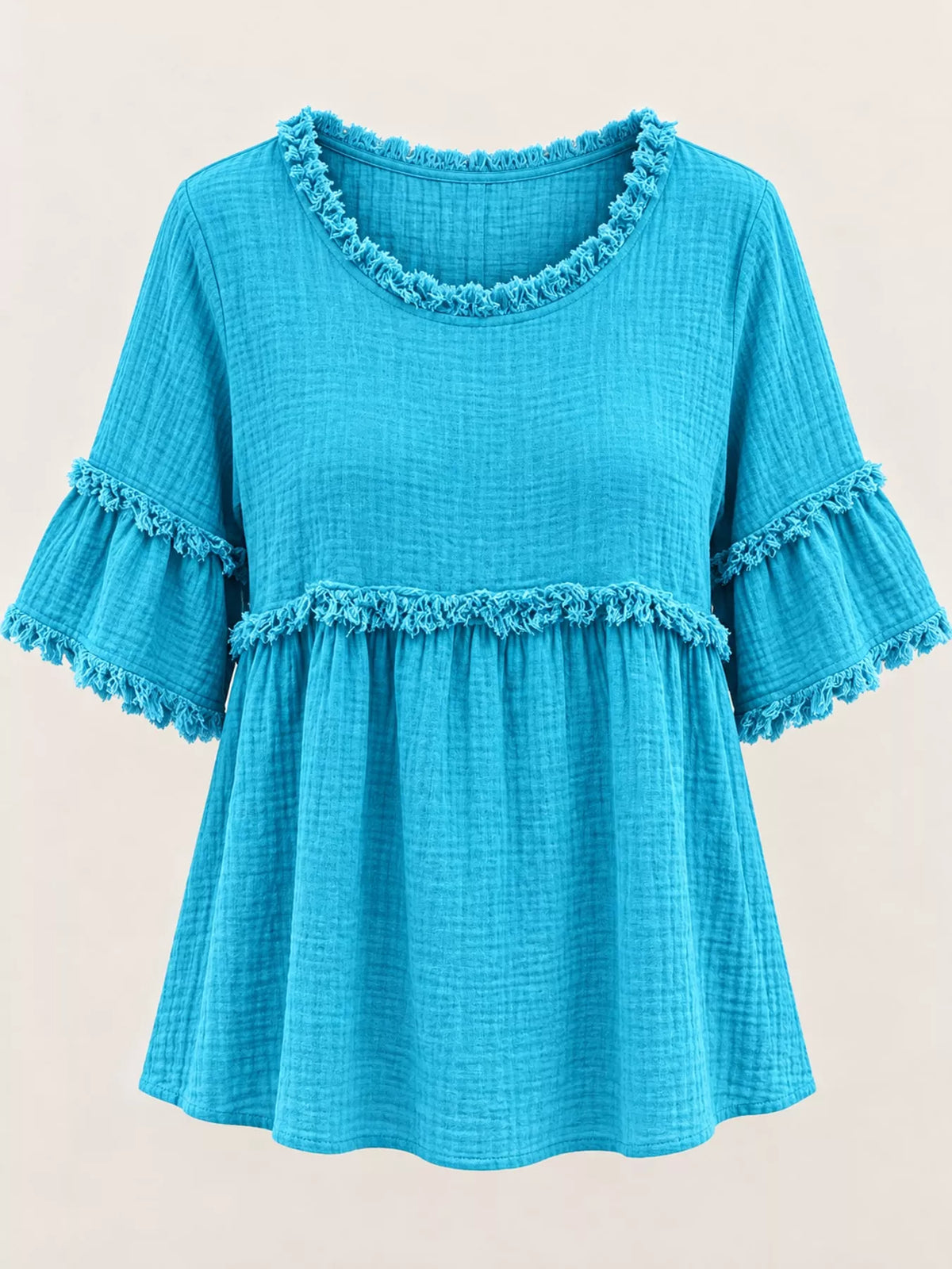 full size frayed edge textured blouse plus | dropsona - neutral - size reference