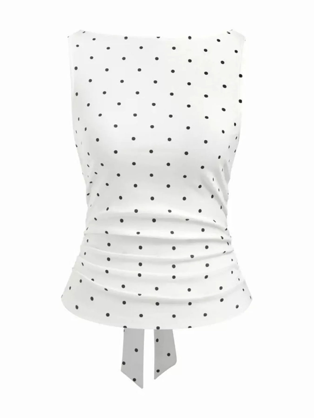 polka dot print sleeveless tank top with tie back | dropsona - neutral - usage example