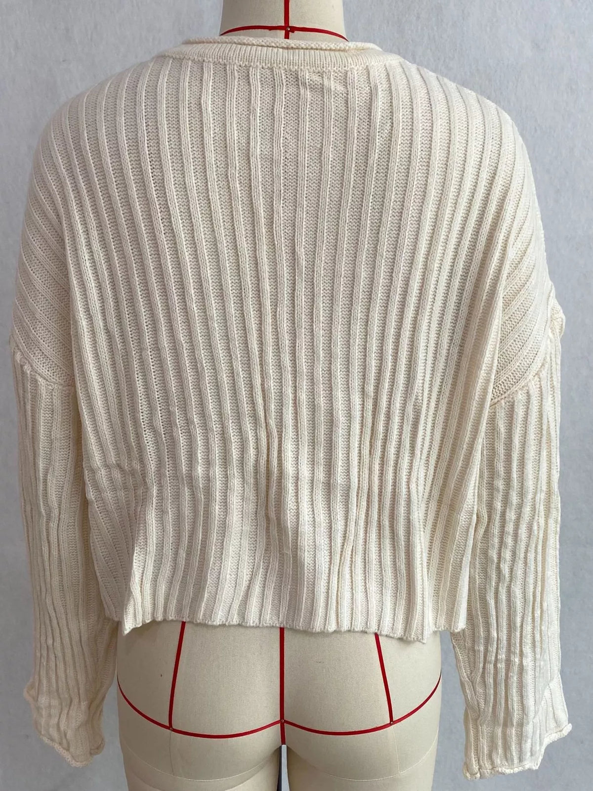 ribbed lace-up crop sweater – | dropsona - neutral - material texture