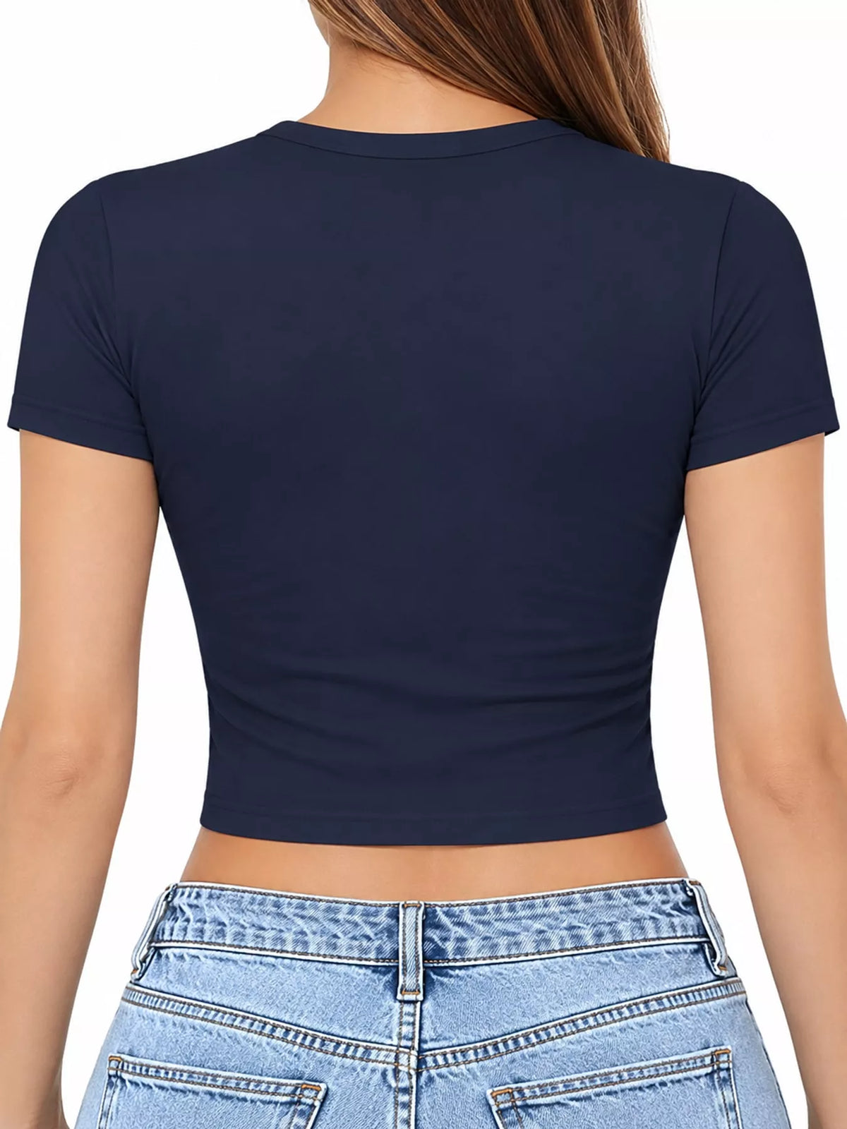 slim fit basic crew neck short sleeve crop t-shirt | dropsona - neutral - size reference