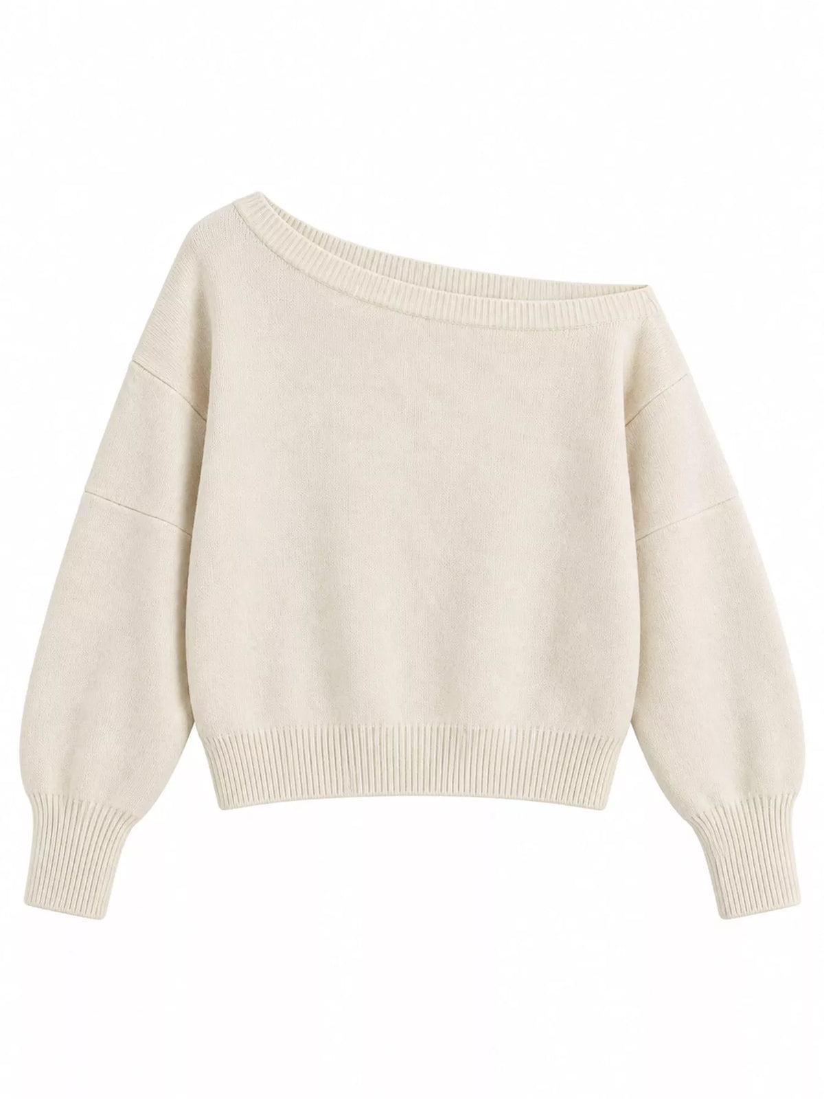one shoulder ribbed knit sweater – fit | dropsona - neutral - close-up detail