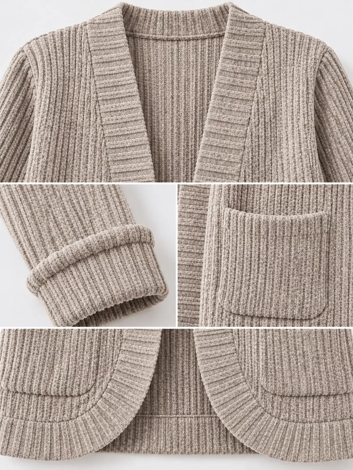 ribbed knit open front cardigan with pockets | dropsona - neutral - packaging