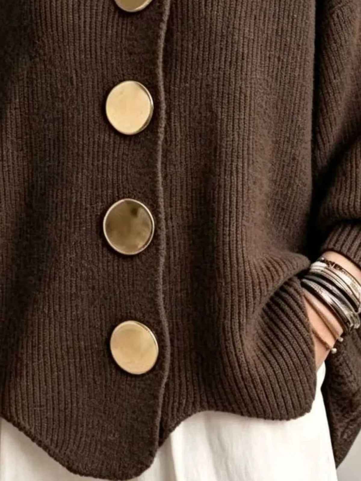 full size ribbed knit gold buttons cardigan plus | dropsona - neutral - usage example