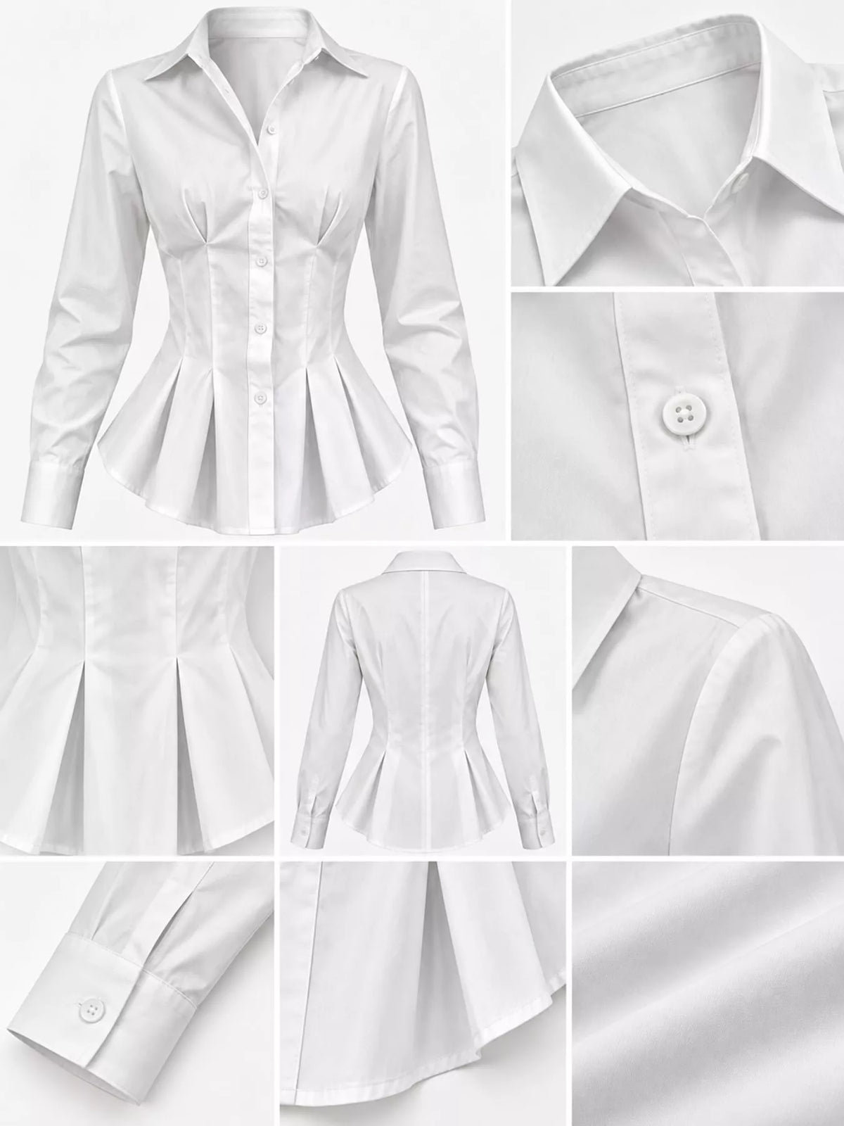 button-down peplum blouse with fitted waist | dropsona - neutral - packaging
