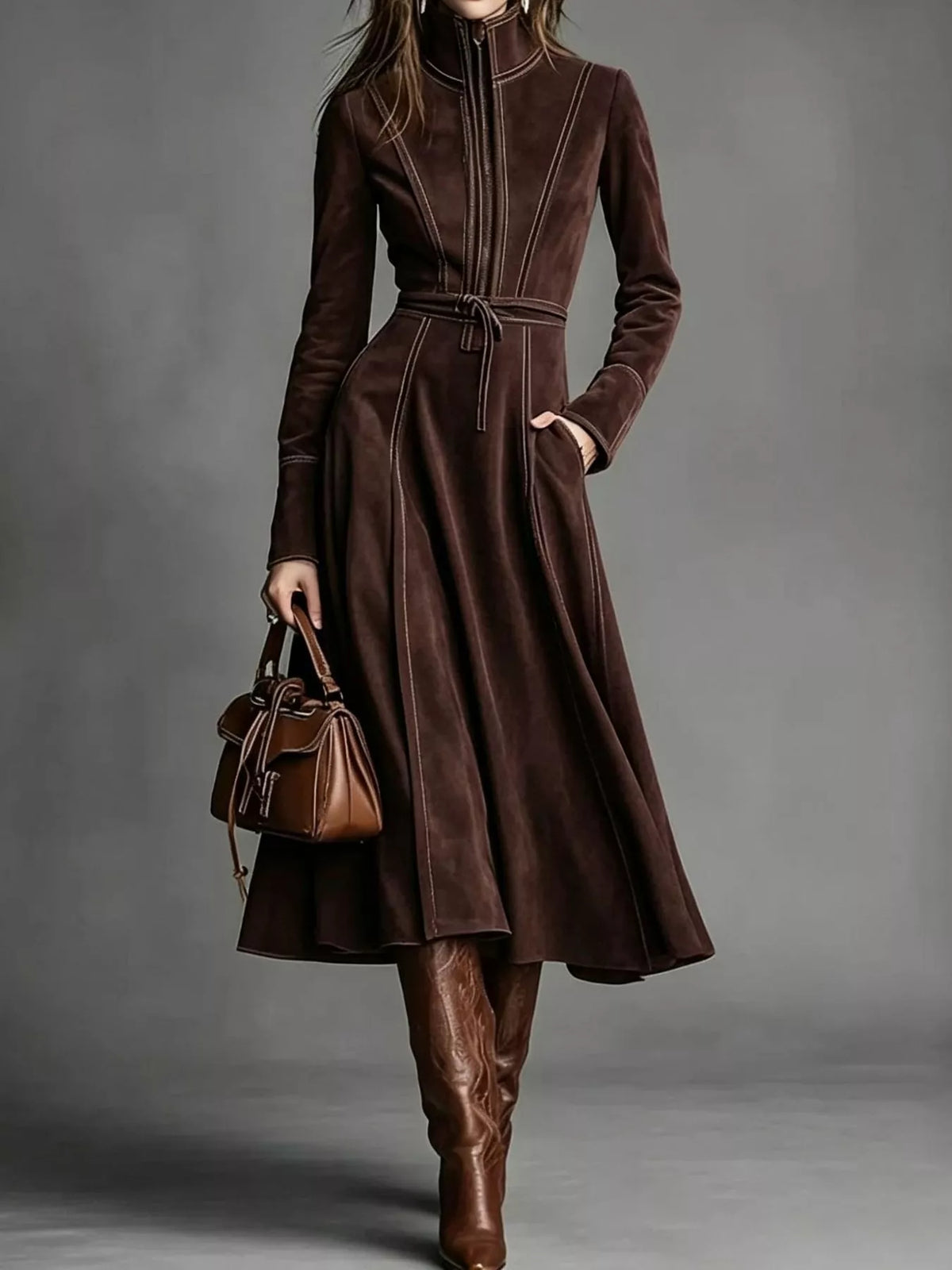 full size zipper front midi dress plus | dropsona - neutral - usage example