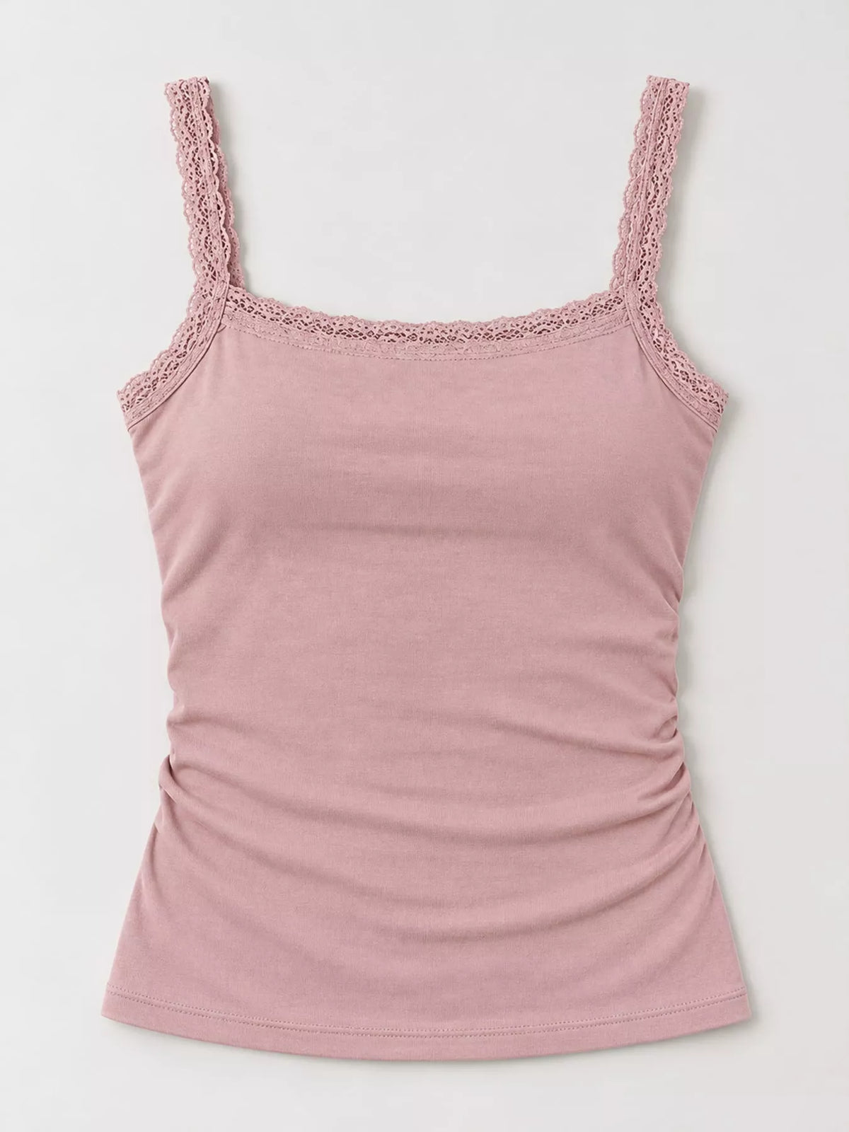lace detail cami top – detail,ribbed,backless fit | dropsona - neutral - close-up detail