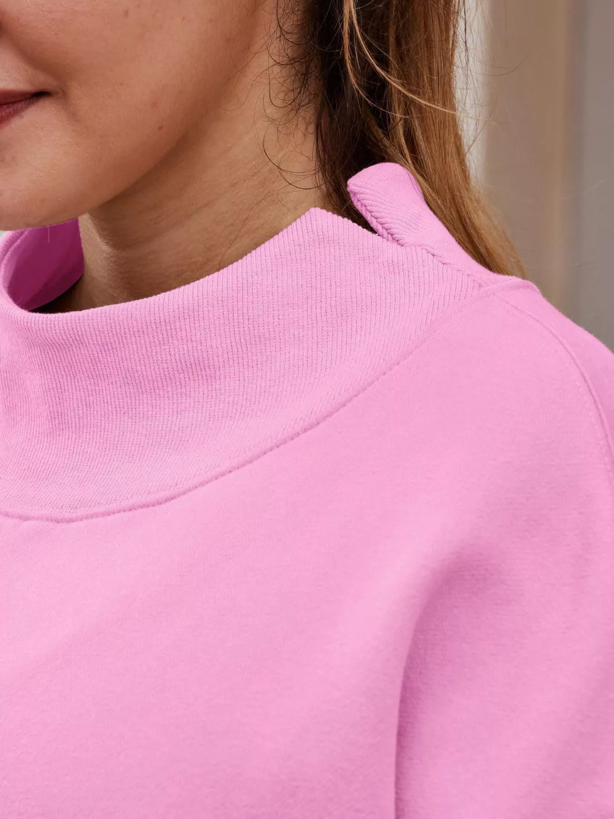oversized mock neck long sleeve sweatshirt | dropsona - neutral - material texture