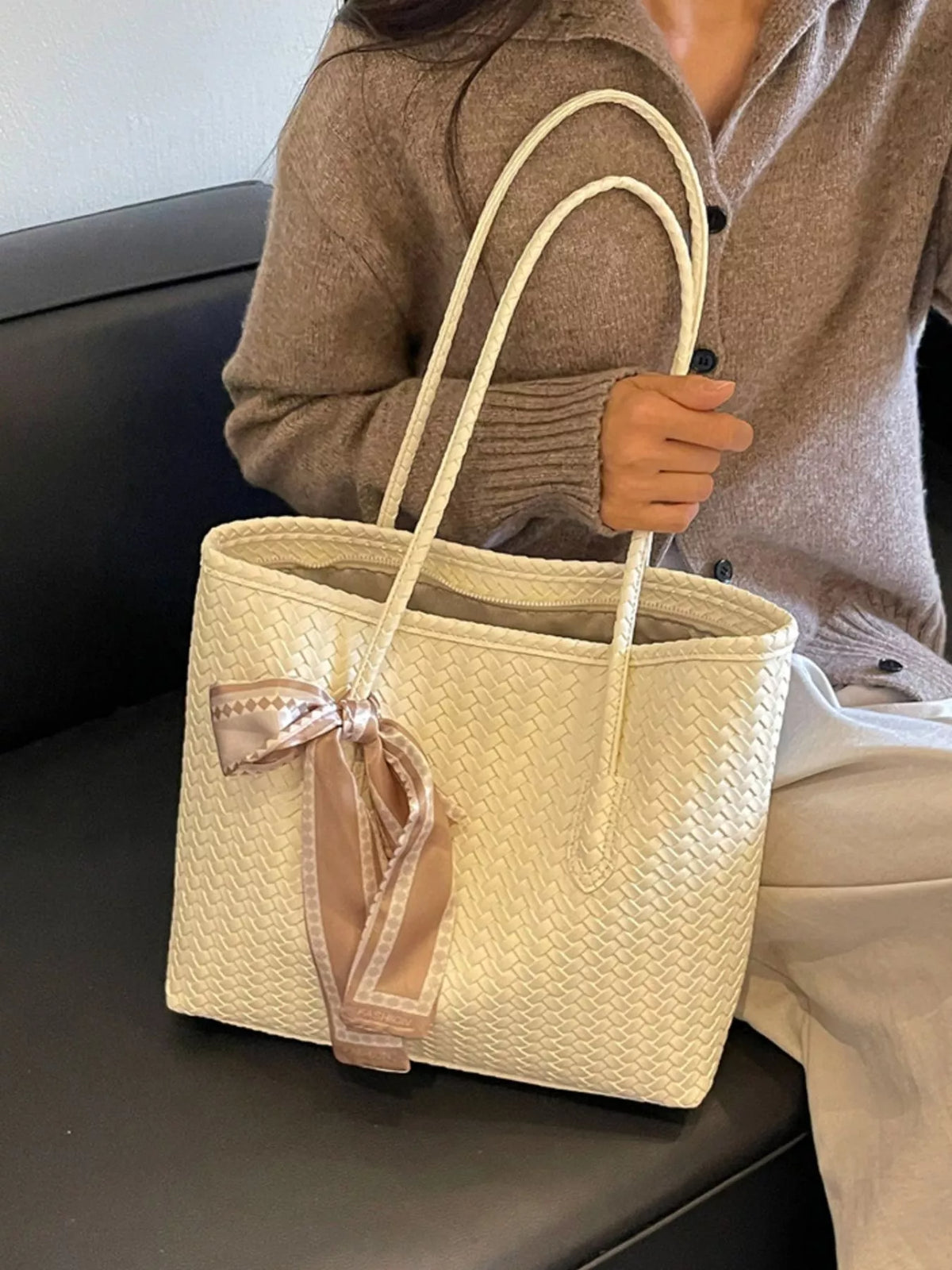 woven texture shoulder bag – stylish sling | dropsona - neutral - packaging