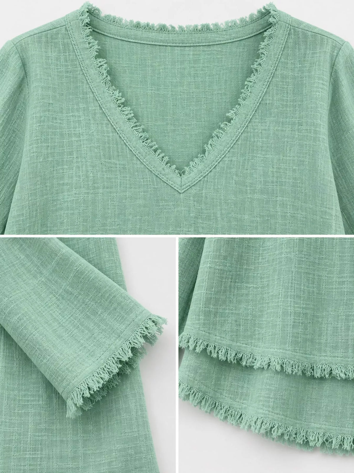 full size frayed hem v-neck blouse plus | dropsona - neutral - packaging