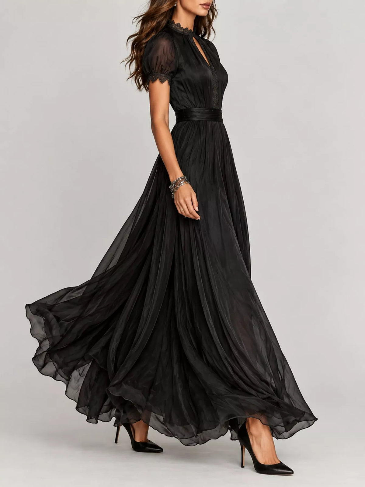 full size elegant sheer chiffon mock-neck maxi dress | dropsona - neutral - packaging