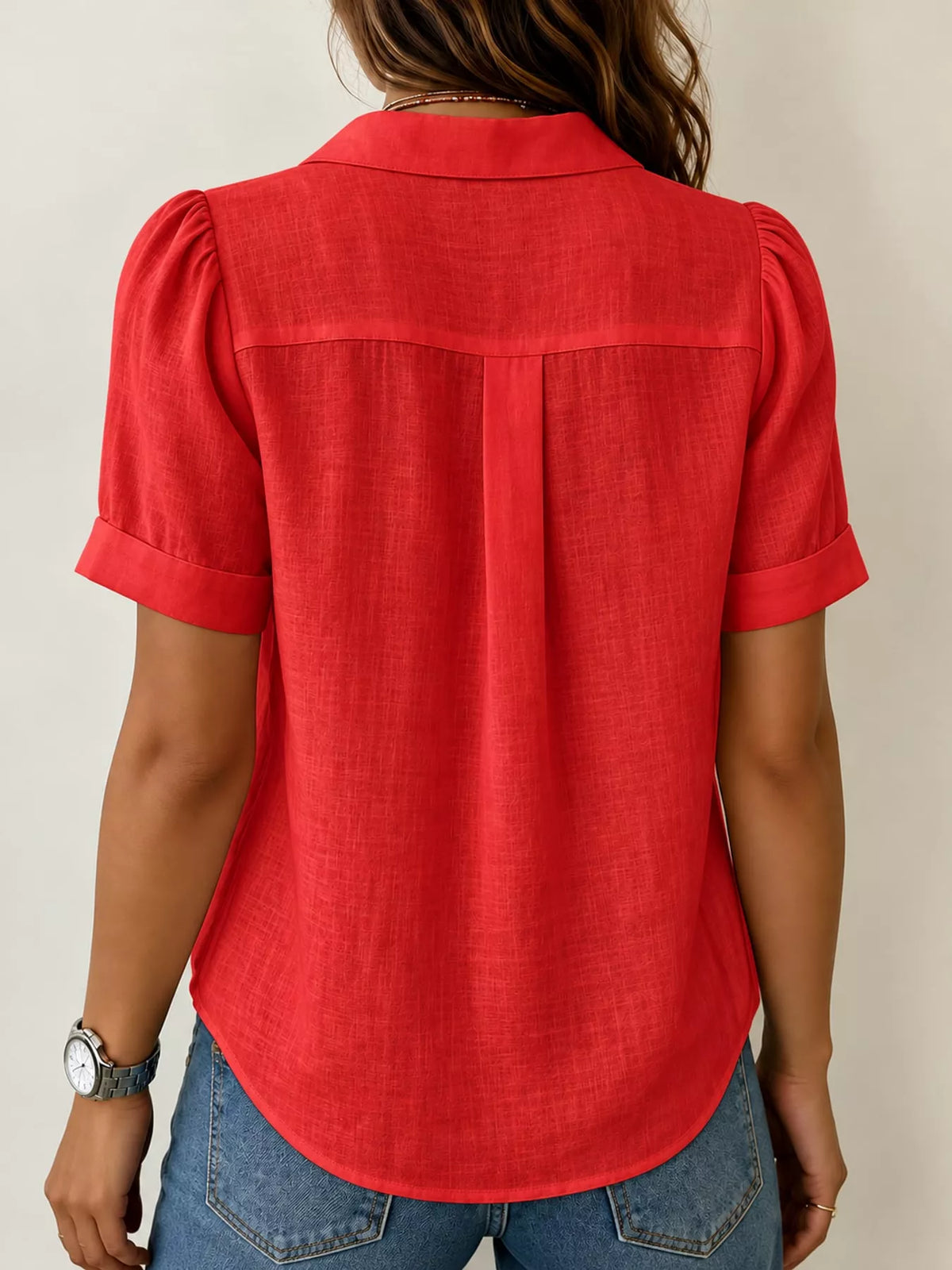 full size button up short sleeve shirt plus | dropsona - neutral - close-up detail