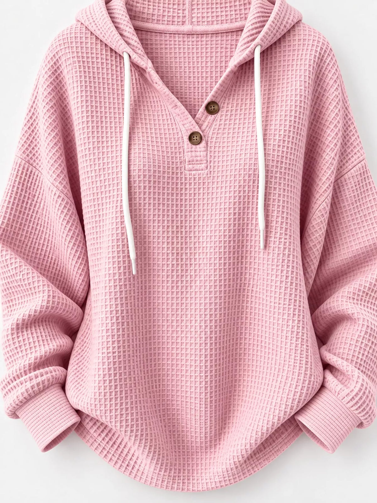 full size waffle knit button detail hoodie plus | dropsona - neutral - packaging