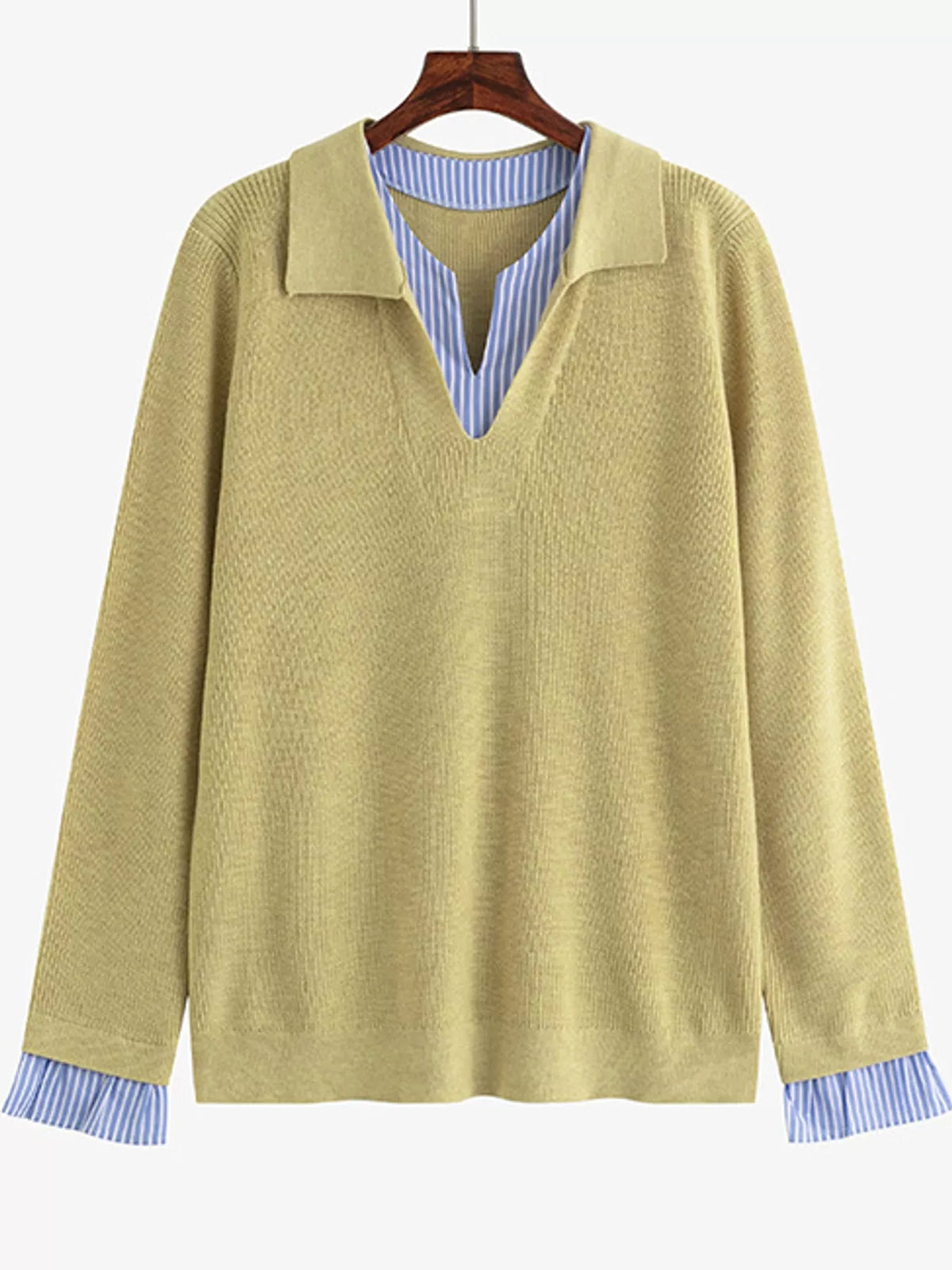 plus size layered look striped long sleeve sweater | dropsona - neutral - material texture