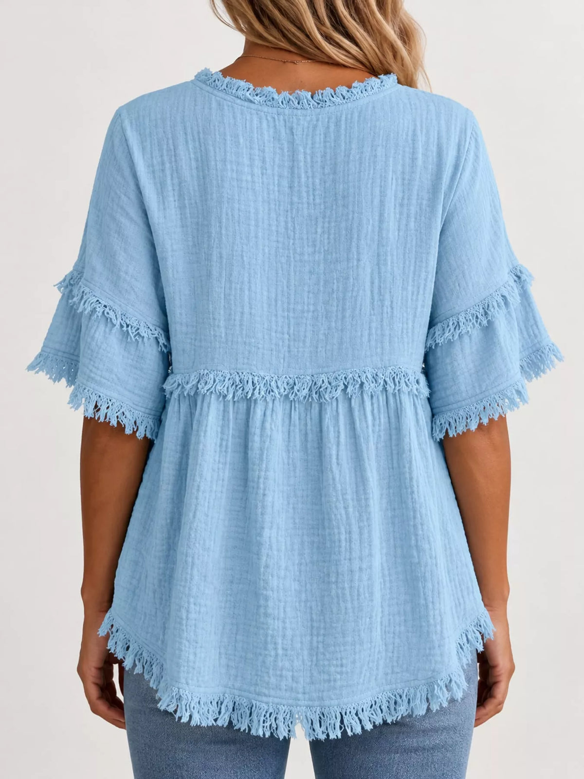 full size frayed edge textured blouse plus | dropsona - neutral - front view