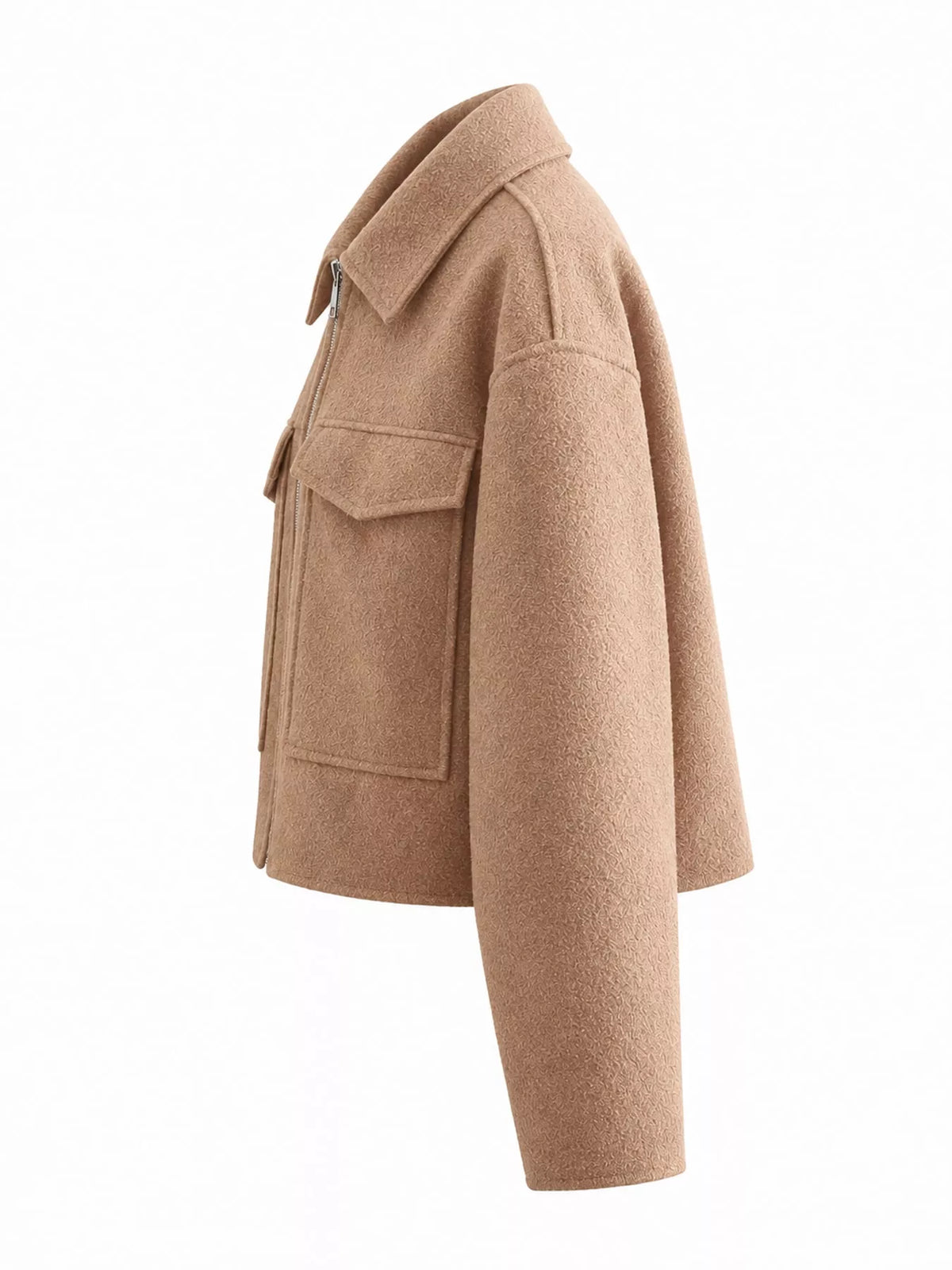 zip up cropped jacket – zipper,pocketed fit | dropsona - neutral - front view