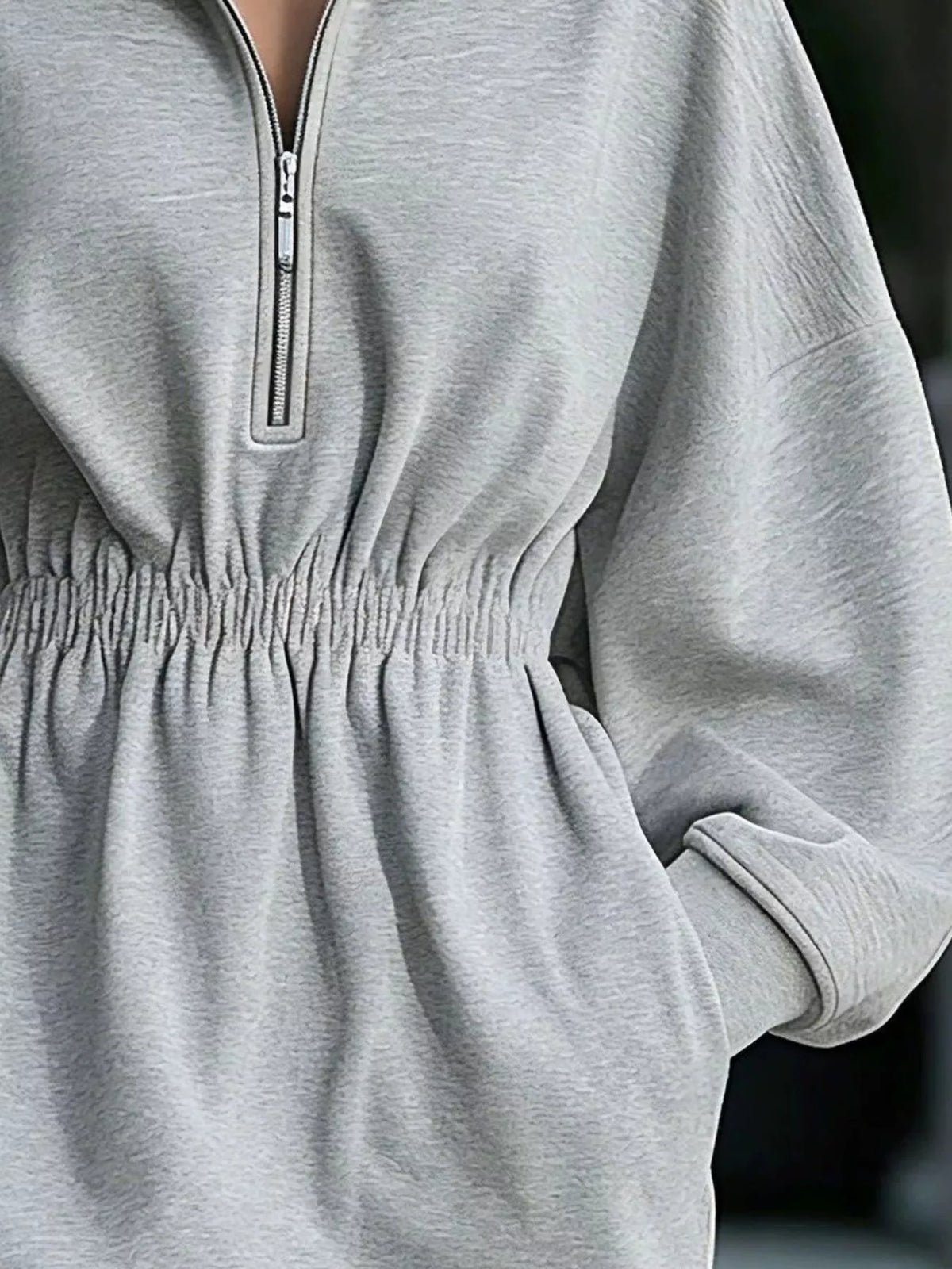casual hooded quarter-zip sweatshirt dress | dropsona - neutral - usage example