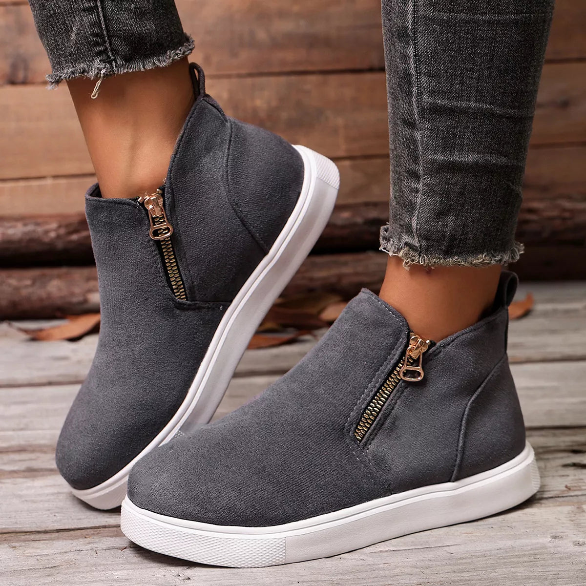 side zipper flat sneakers – modern steps | dropsona - neutral - size reference