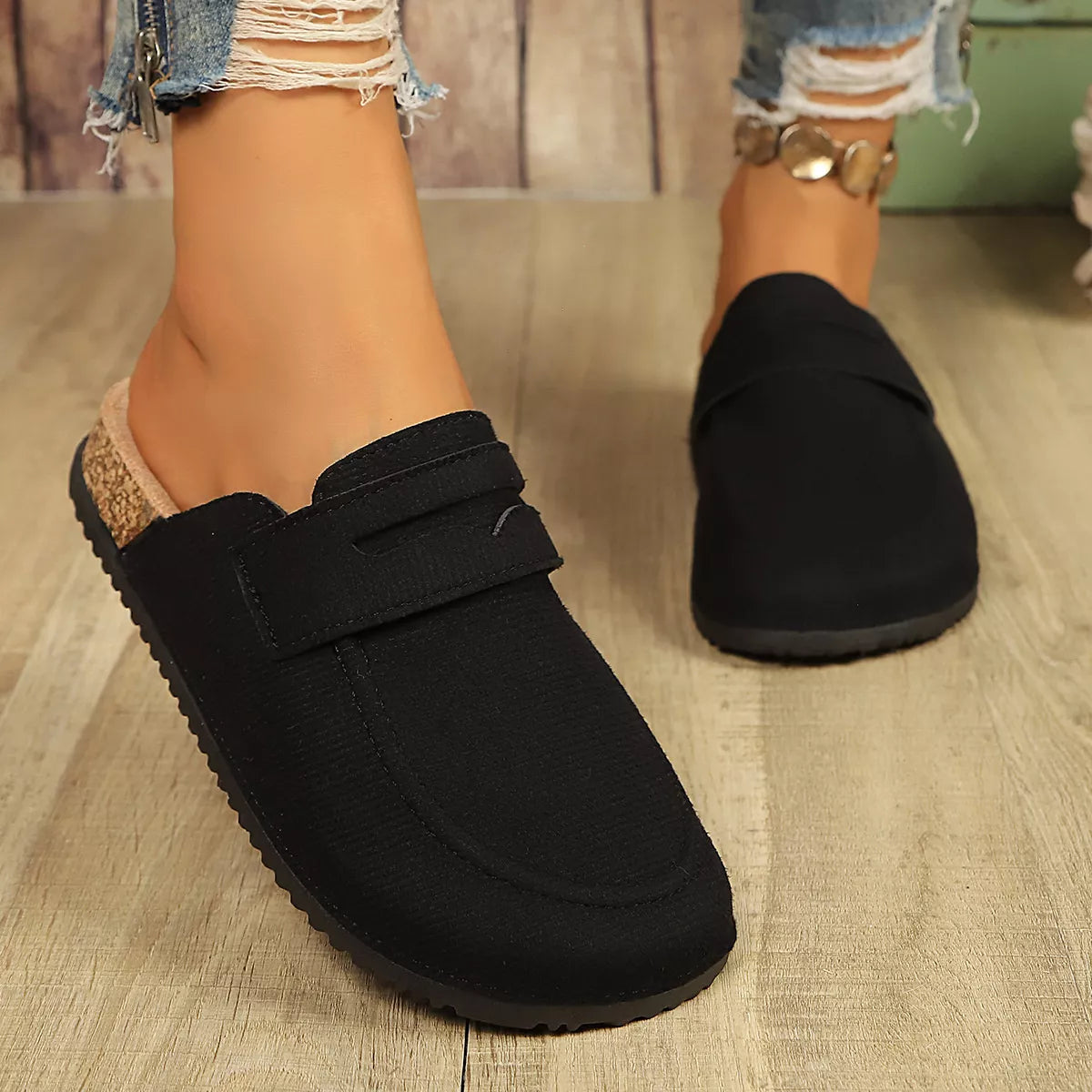 round toe slip-ons – dear monkey | dropsona suede,rubber - neutral - front view