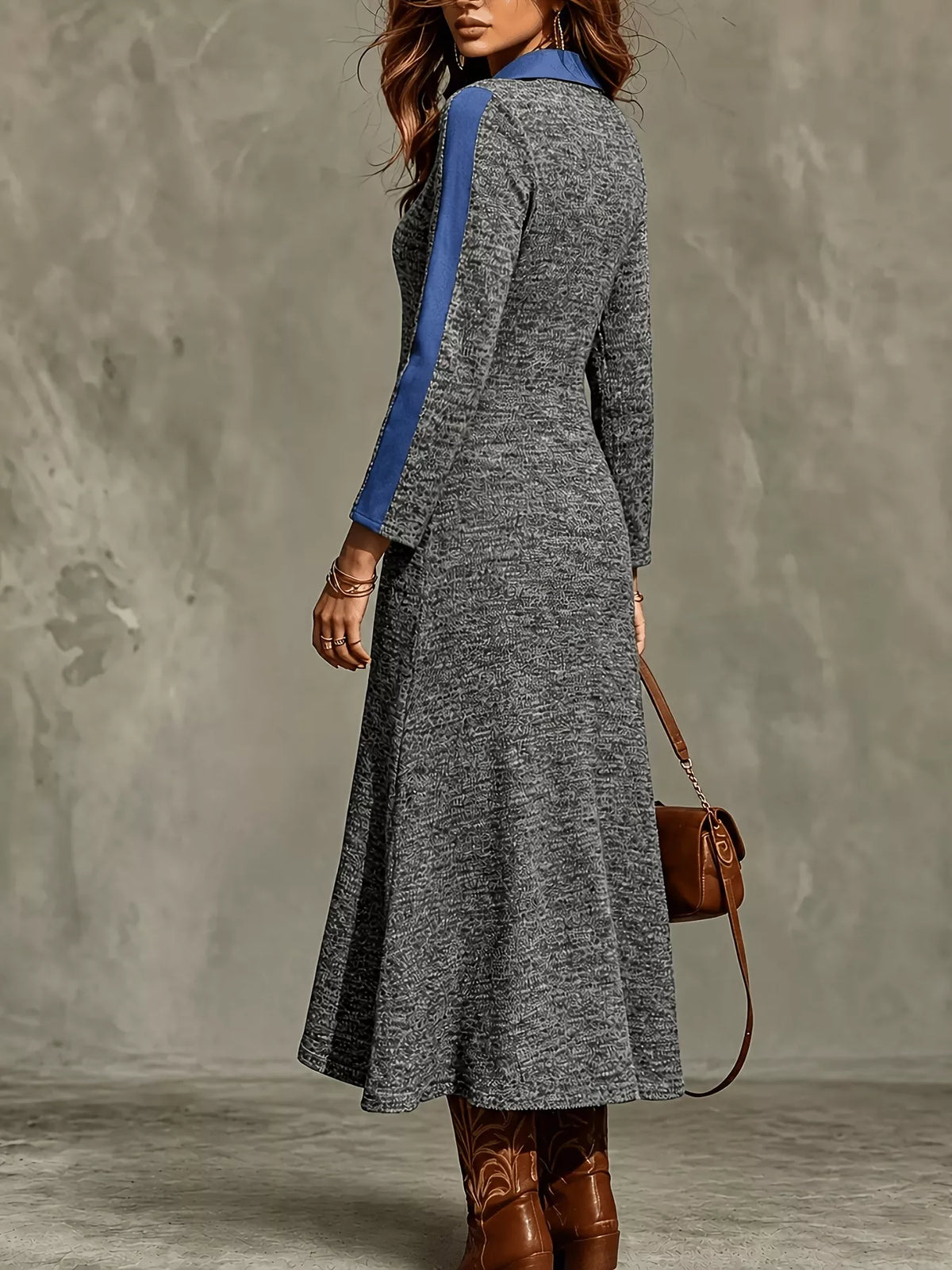 full size casual colorblock polo collar long sleeve | dropsona - neutral - size reference