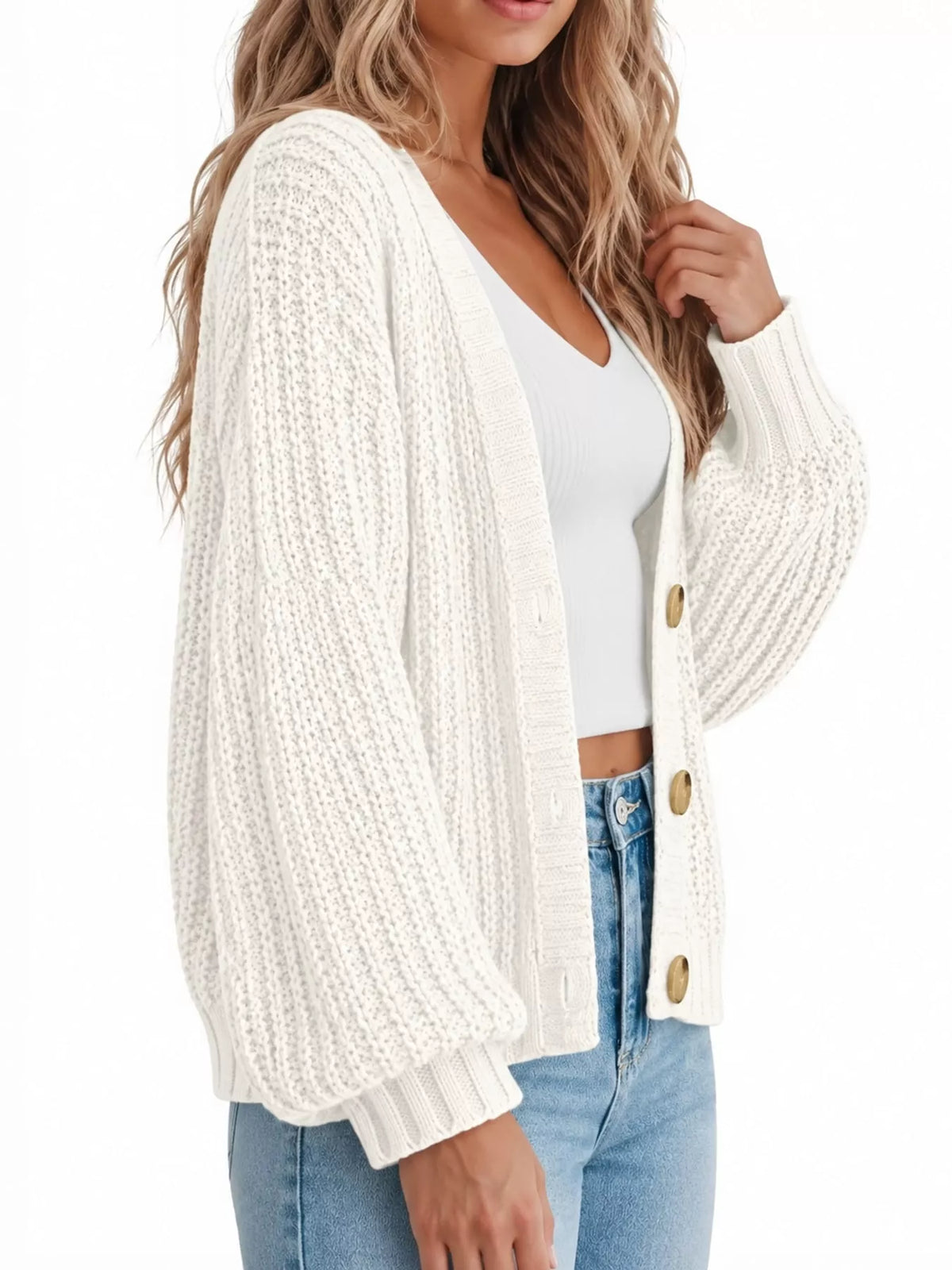 full size chunky knit button-down cardigan plus | dropsona - neutral - front view