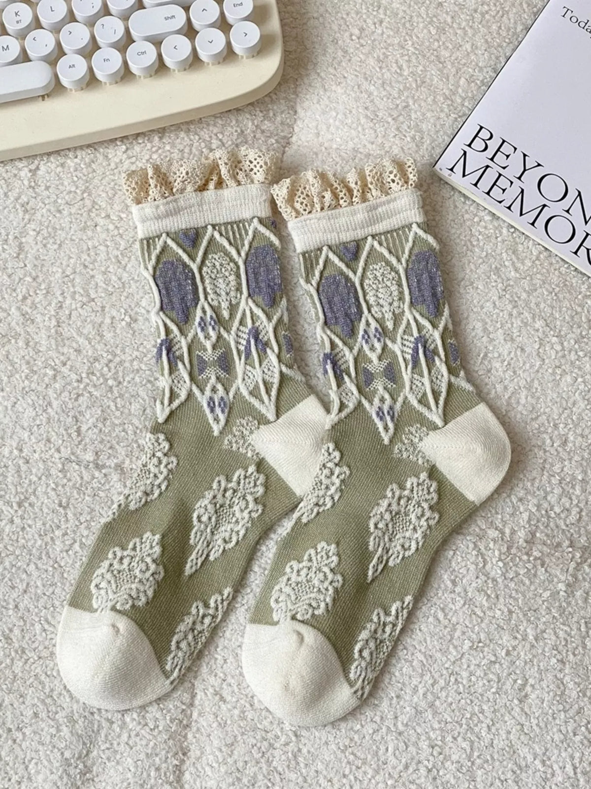 ruffle-trim mid-calf socks | dropsona - neutral - usage example