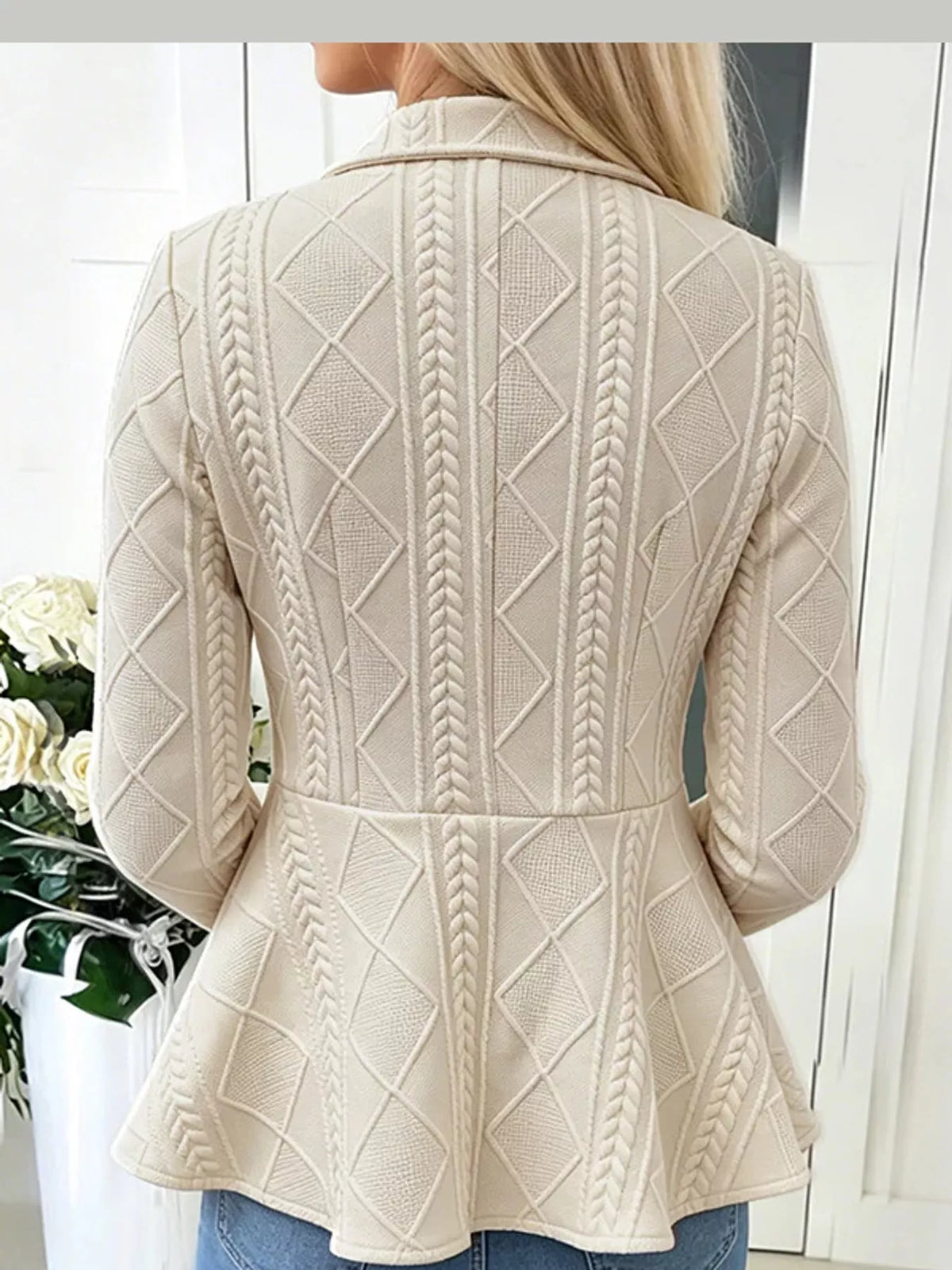 cable-knit button up cardigan | dropsona polyester 100% - neutral - front view