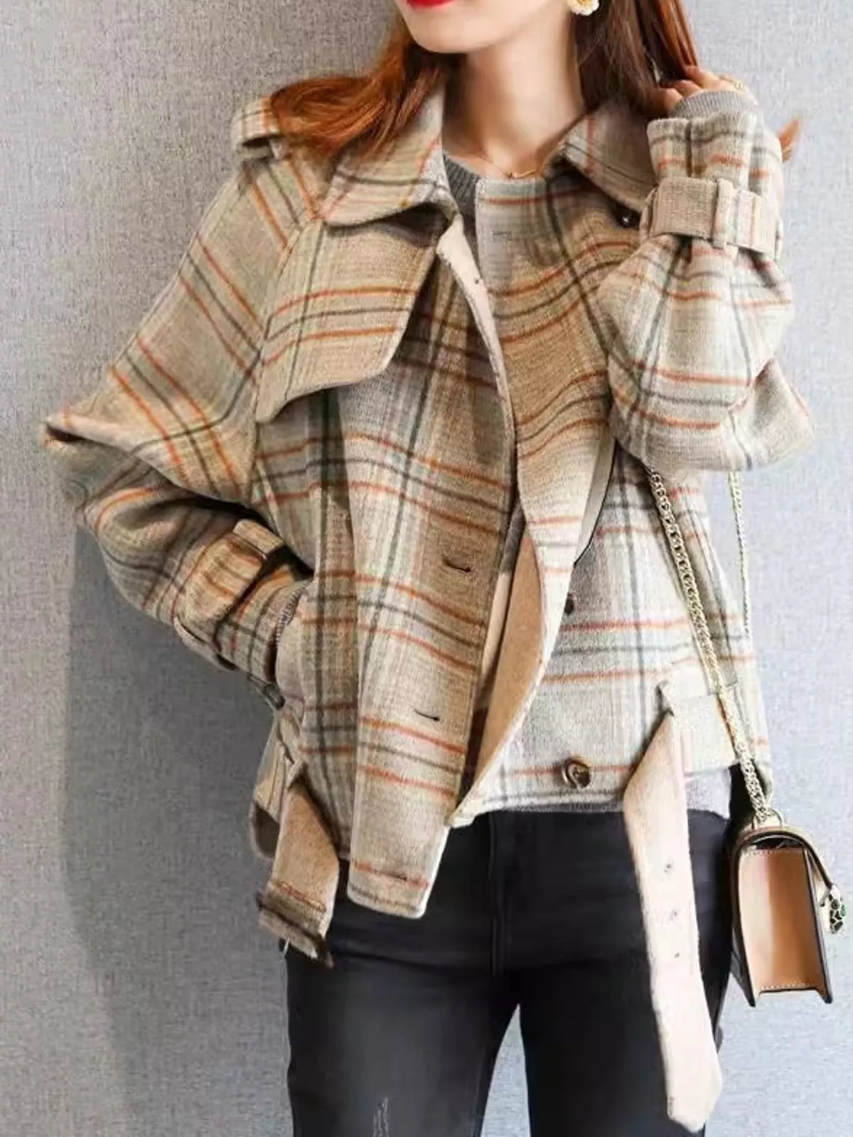 full size vintage plaid button up outerwear plus | dropsona - neutral - everyday use
