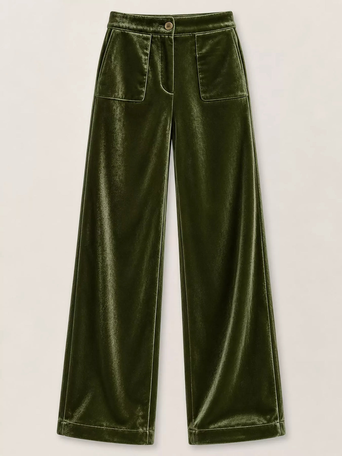 full size high-waisted wide-leg velvet pants with | dropsona - neutral - front view