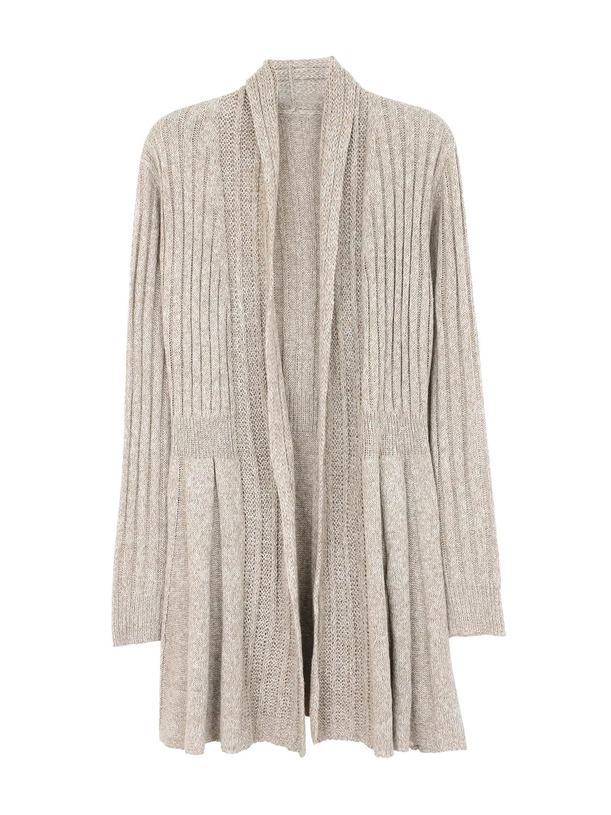 elegant ribbed knit open front flared cardigan | dropsona - neutral - usage example