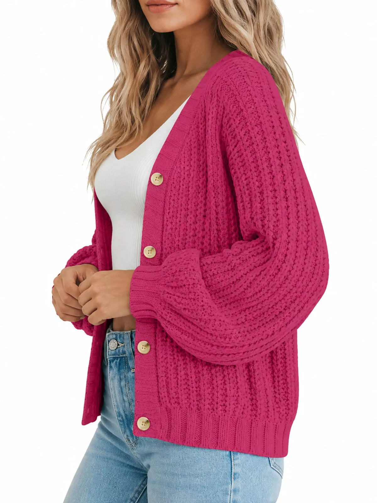 full size chunky knit button-down cardigan plus | dropsona - neutral - size reference