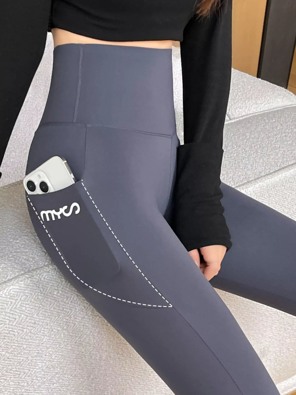 high-waisted tummy control active leggings with side | dropsona - neutral - front view
