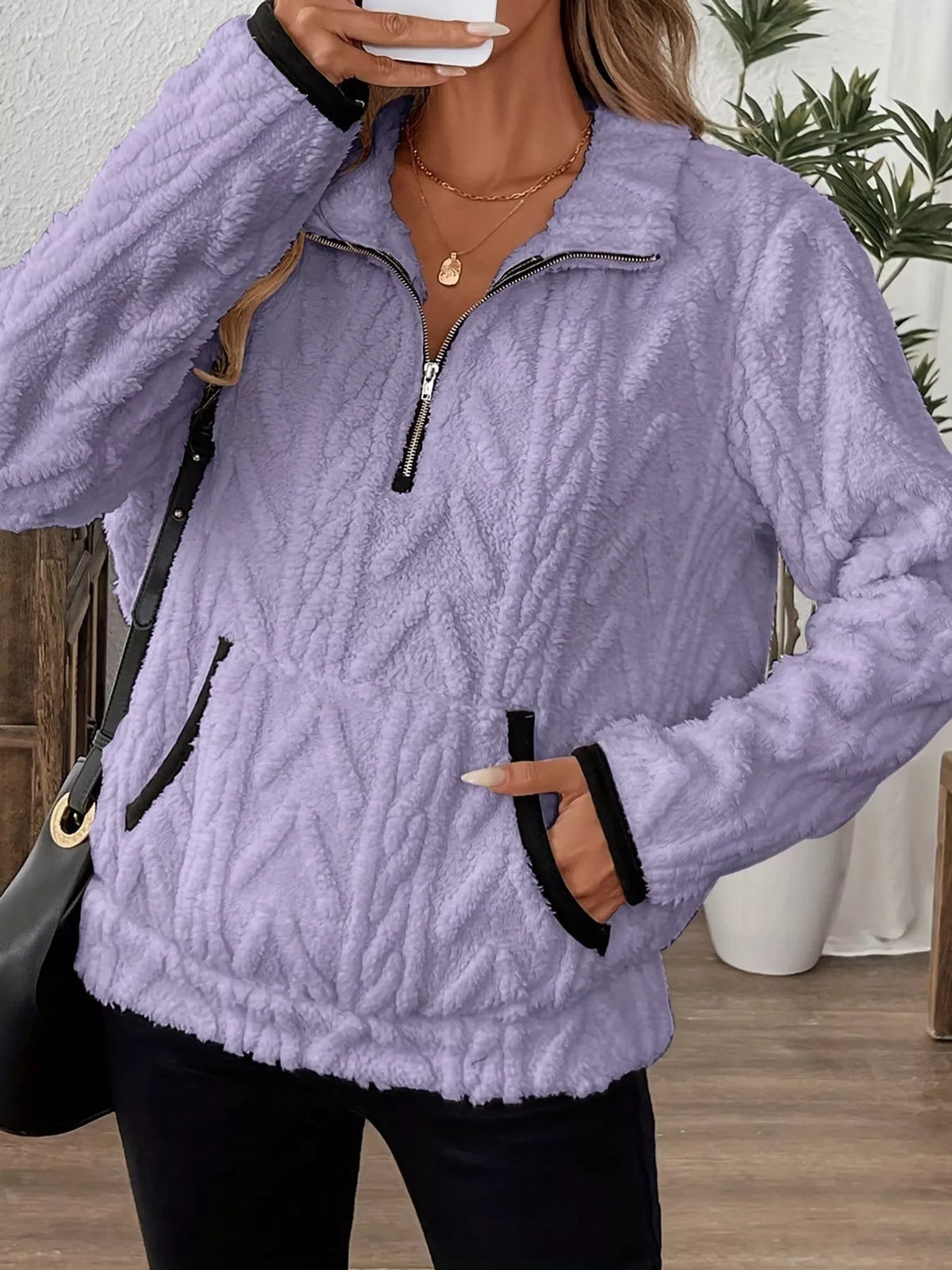 full size quarter-zip sherpa sweatshirt plus | dropsona - neutral - packaging