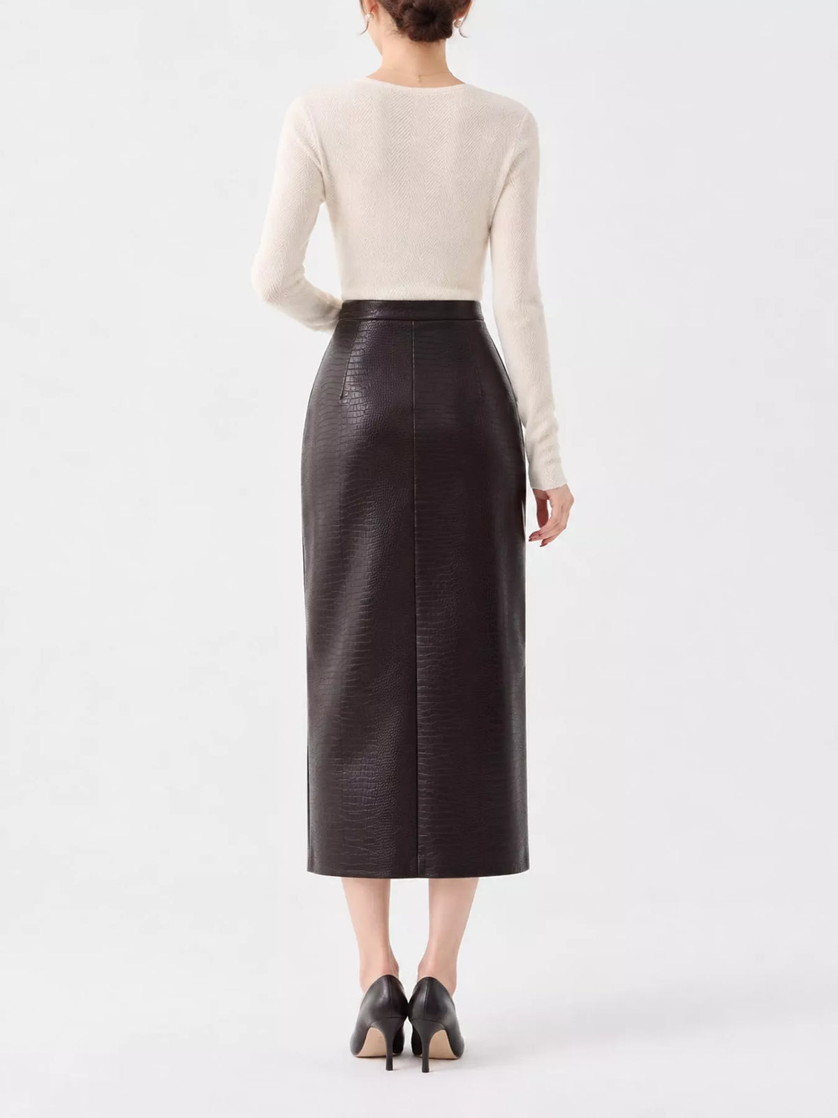 herringbone slim fit long sleeve knit top | dropsona - neutral - material texture