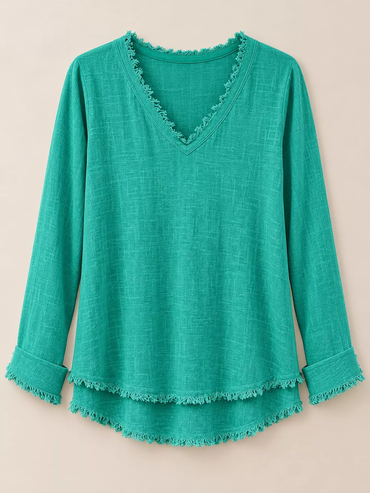 full size frayed hem v-neck blouse plus | dropsona - neutral - packaging
