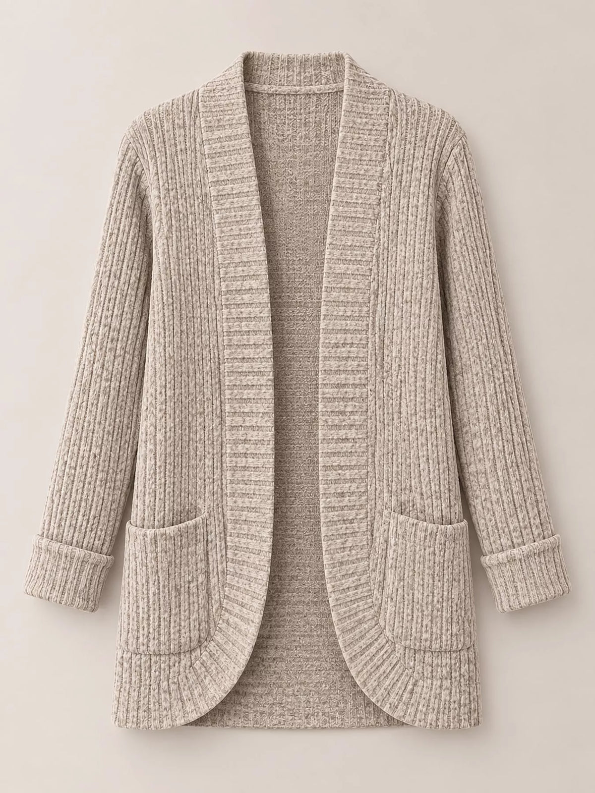 ribbed knit open front cardigan with pockets | dropsona - neutral - usage example