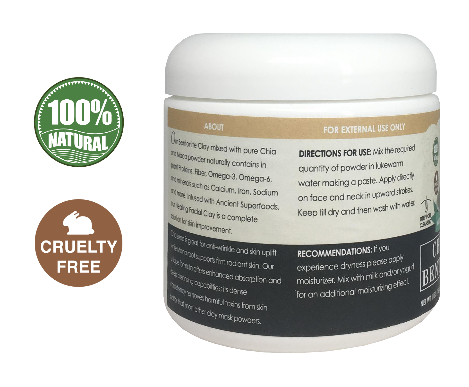 chia & maca healing bentonite clay natural face mask p | dropsona - neutral - size reference