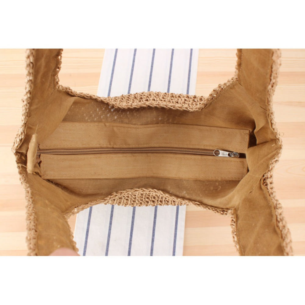 casual summer shoulder beach bag – prepare for the sum | dropsona - neutral - front view