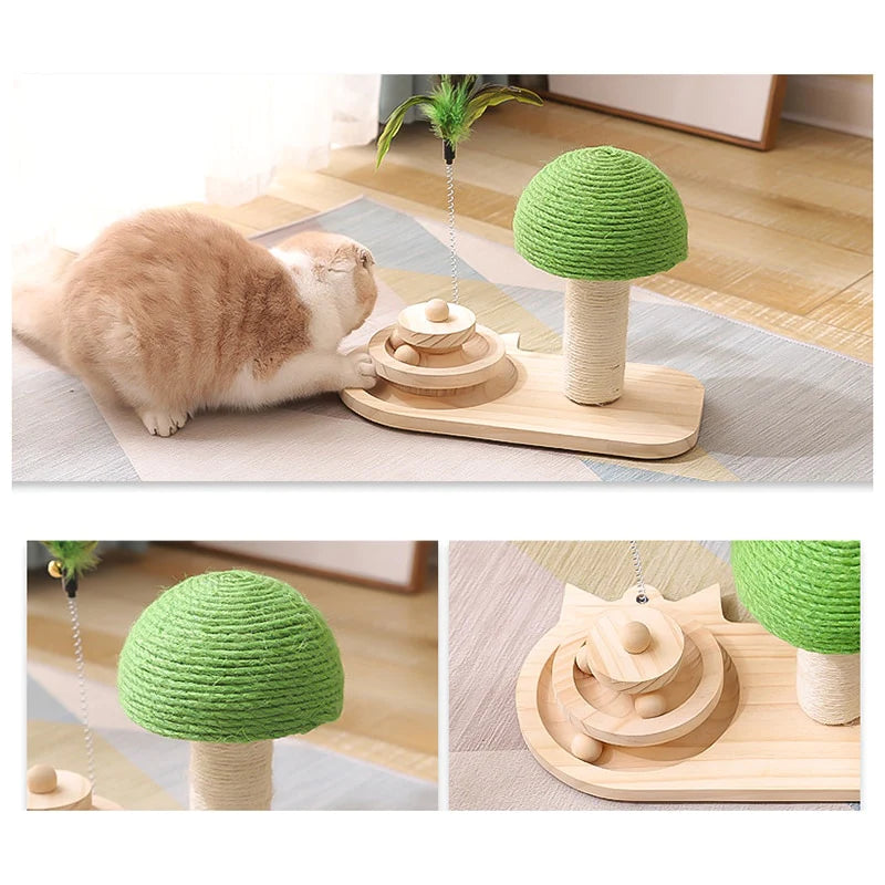 pet tree scratching post with toy – - scratch post, fe | dropsona - neutral - close-up detail