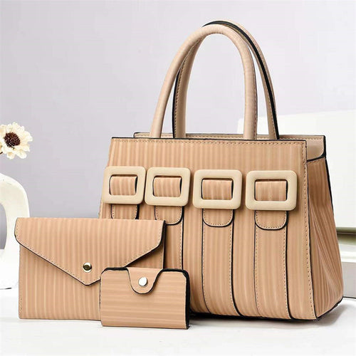 three-piece sets large capacity tote woman handbag – l | dropsona - neutral - close-up detail