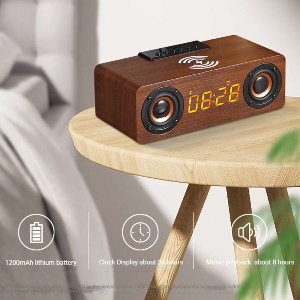 wooden retro theme wireless charger bluetooth speaker | dropsona - neutral - everyday use