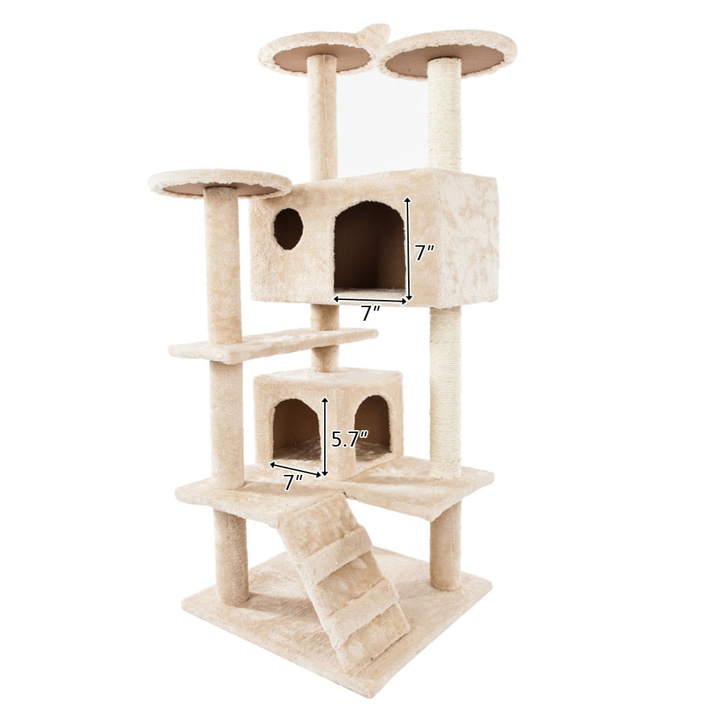 cat climbing sisal rope tower – - large soft and cozy | dropsona - neutral - front view