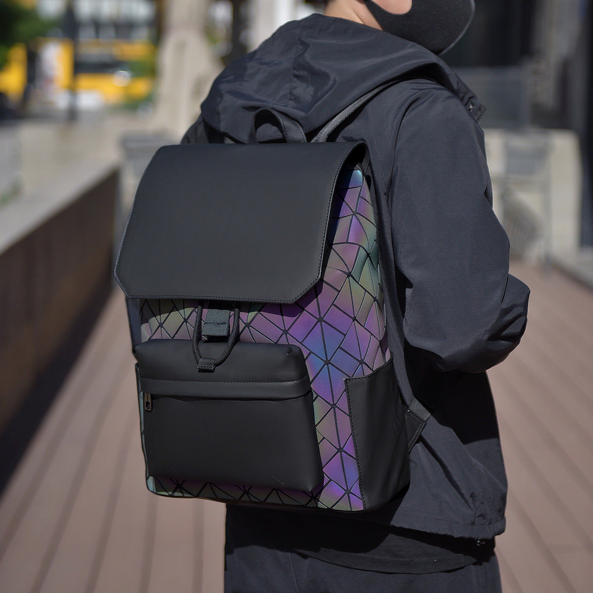 diamond pattern men's large capacity backpack – waterp | dropsona - neutral - size reference