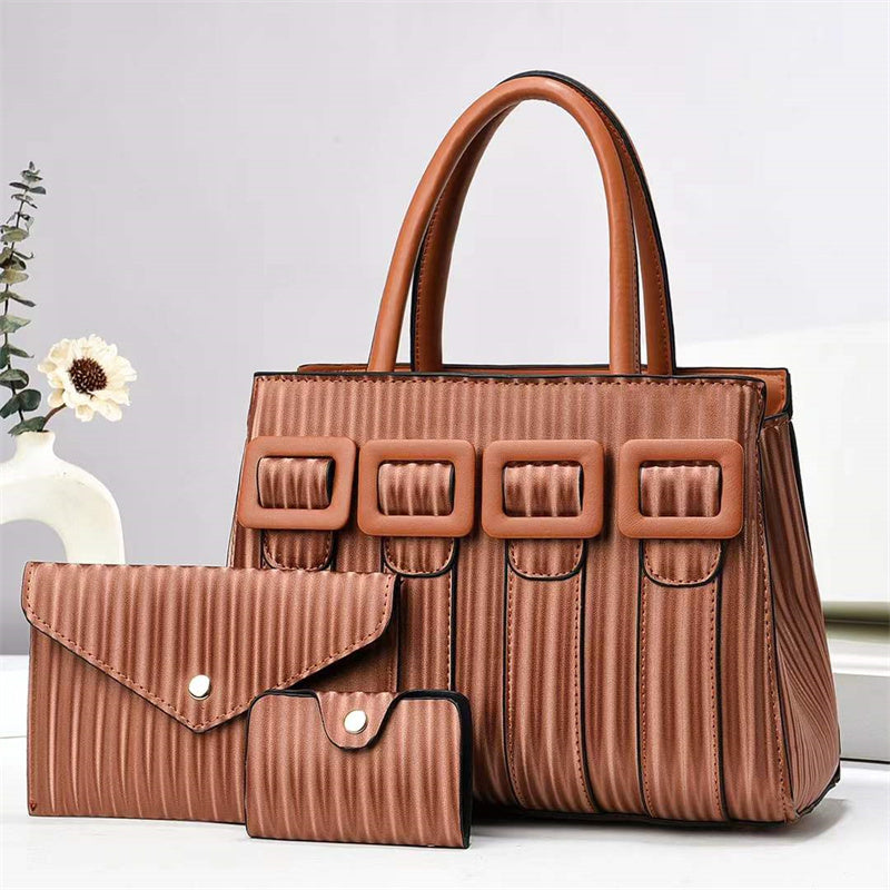 three-piece sets large capacity tote woman handbag – l | dropsona - neutral - material texture